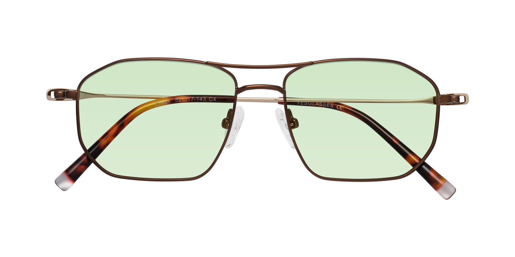 Folded Front of Cress in Brown-Gold with Light Green Tinted Lenses