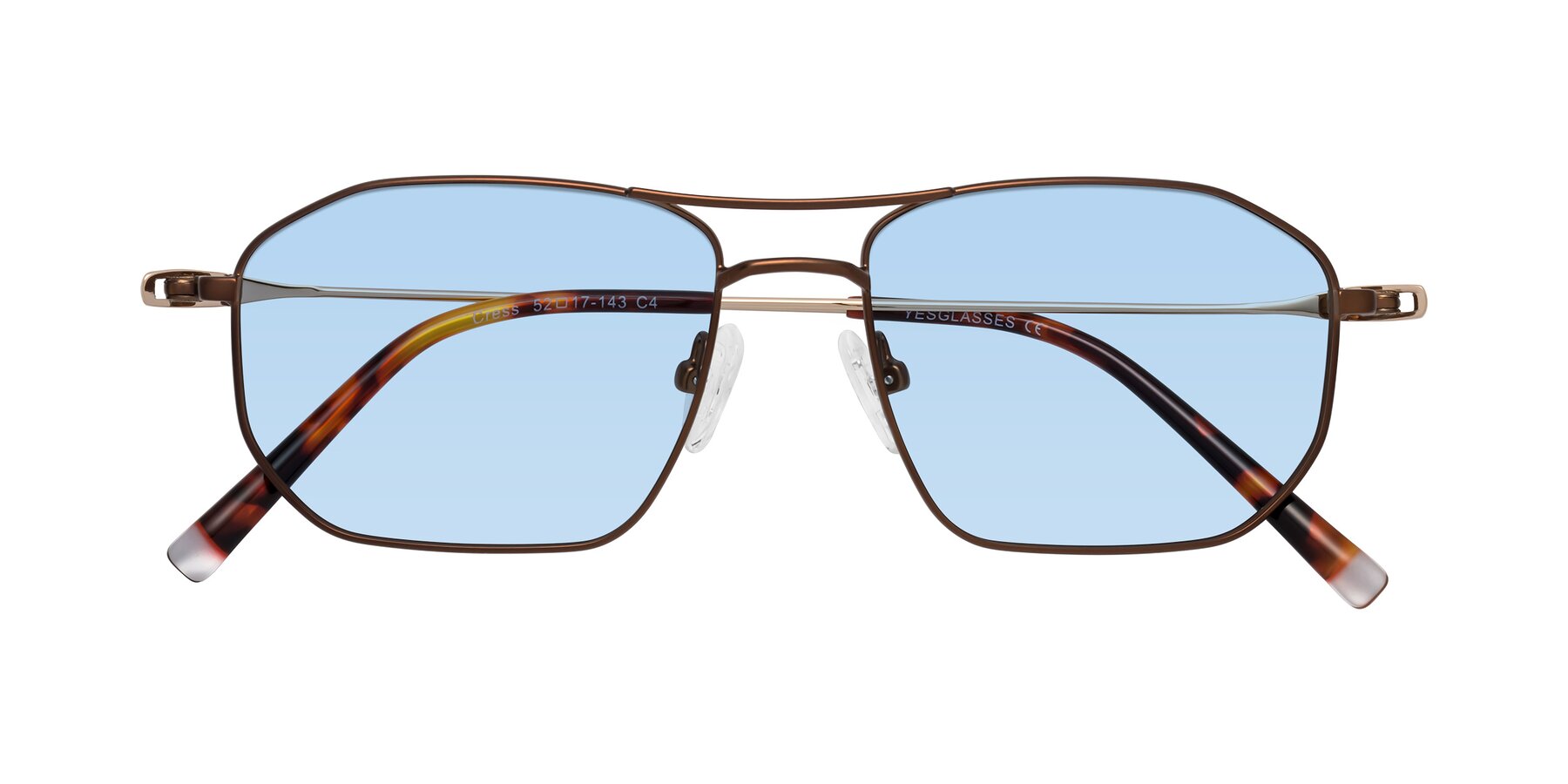 Folded Front of Cress in Brown-Gold with Light Blue Tinted Lenses