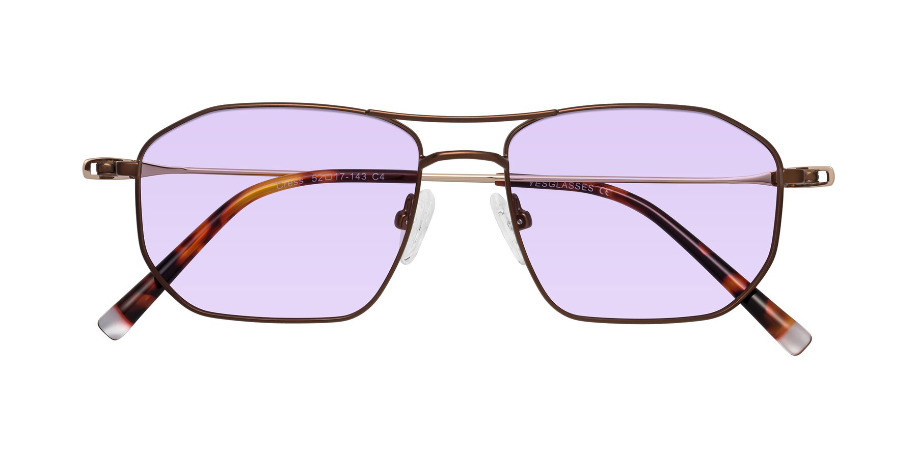 Folded Front of Cress in Brown-Gold with Light Purple Tinted Lenses