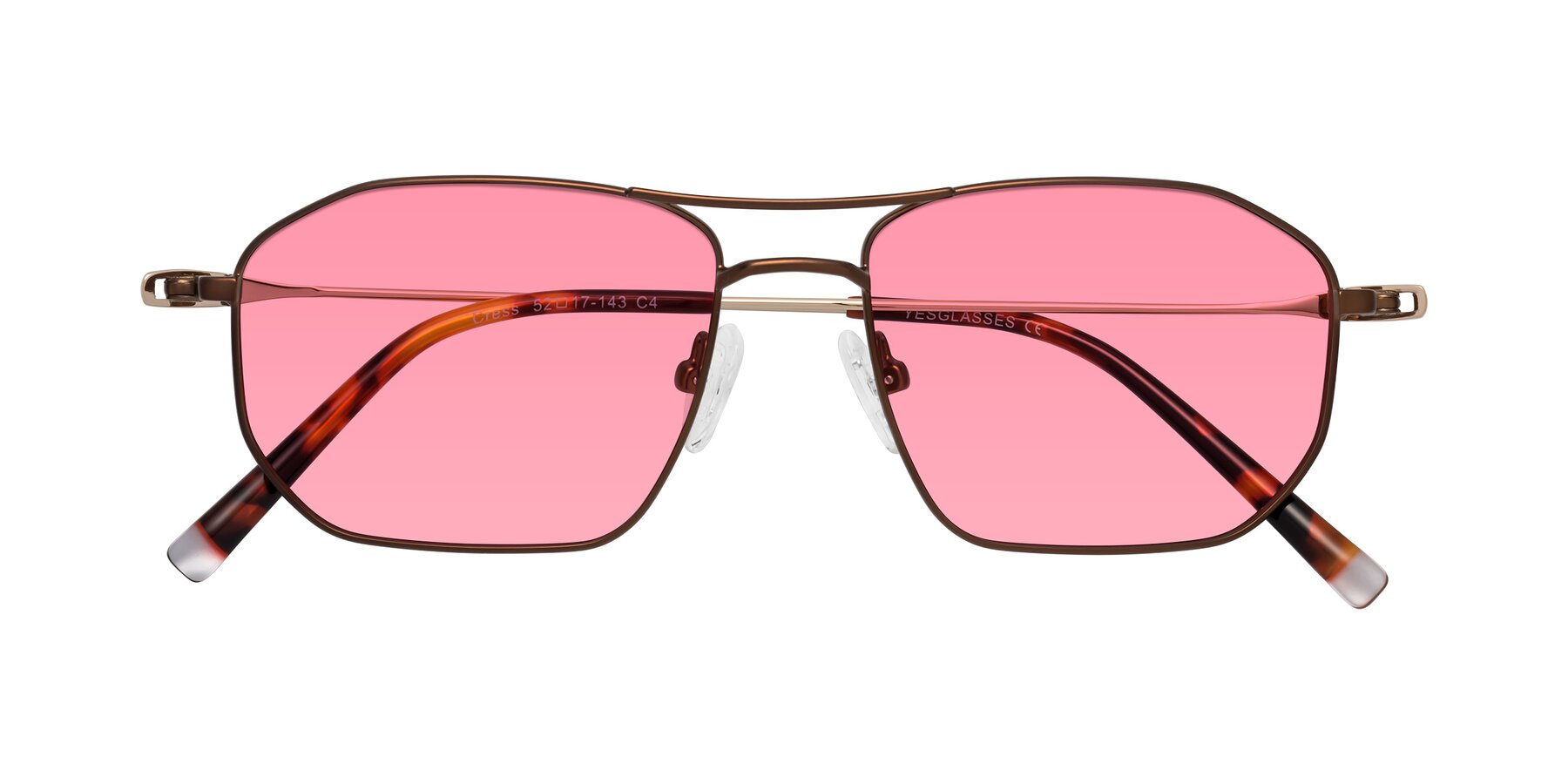 Folded Front of Cress in Brown-Gold with Pink Tinted Lenses