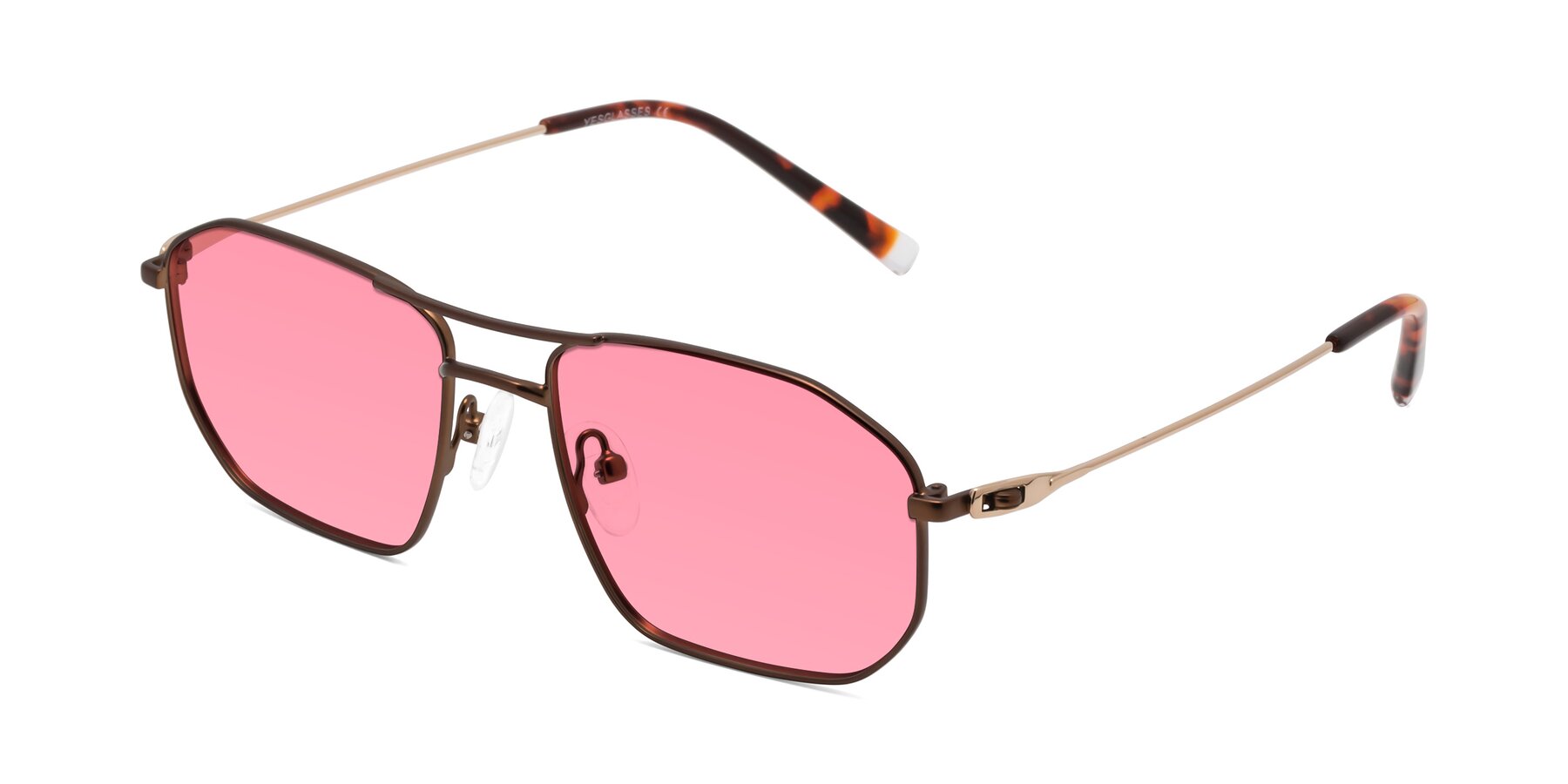 Angle of Cress in Brown-Gold with Pink Tinted Lenses