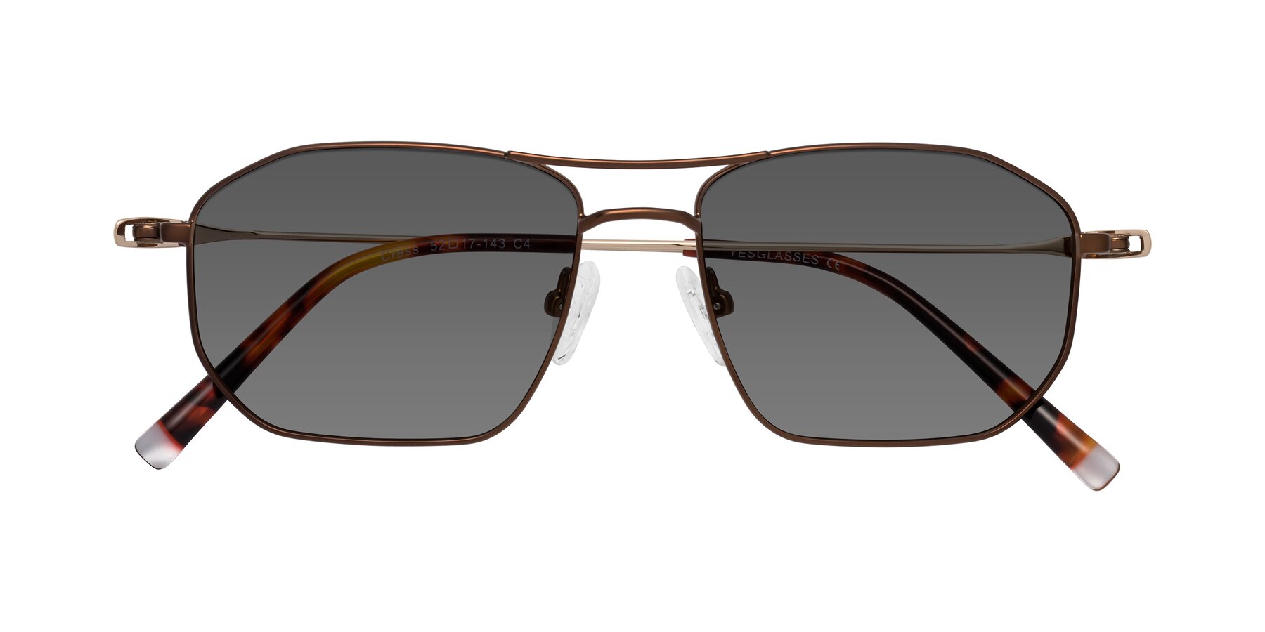 Folded Front of Cress in Brown-Gold with Medium Gray Tinted Lenses