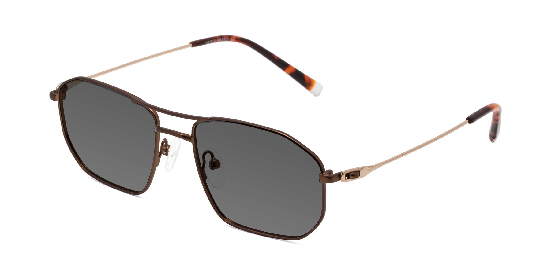 Angle of Cress in Brown-Gold with Medium Gray Tinted Lenses