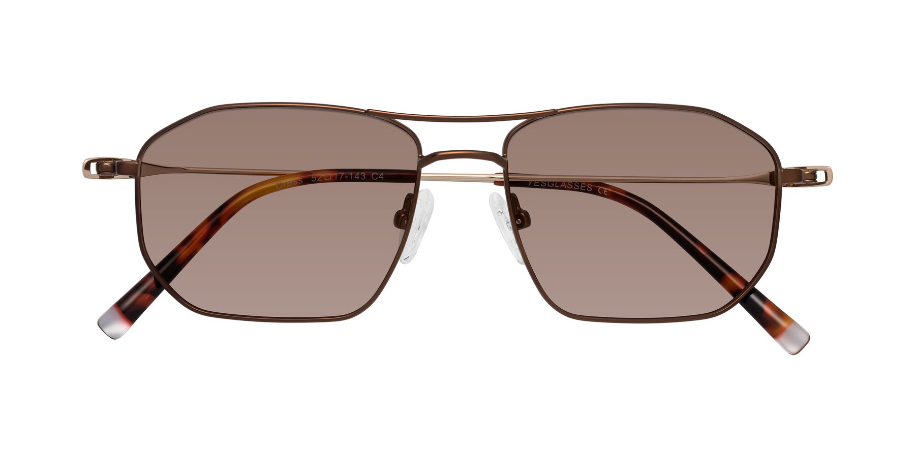 Folded Front of Cress in Brown-Gold with Medium Brown Tinted Lenses