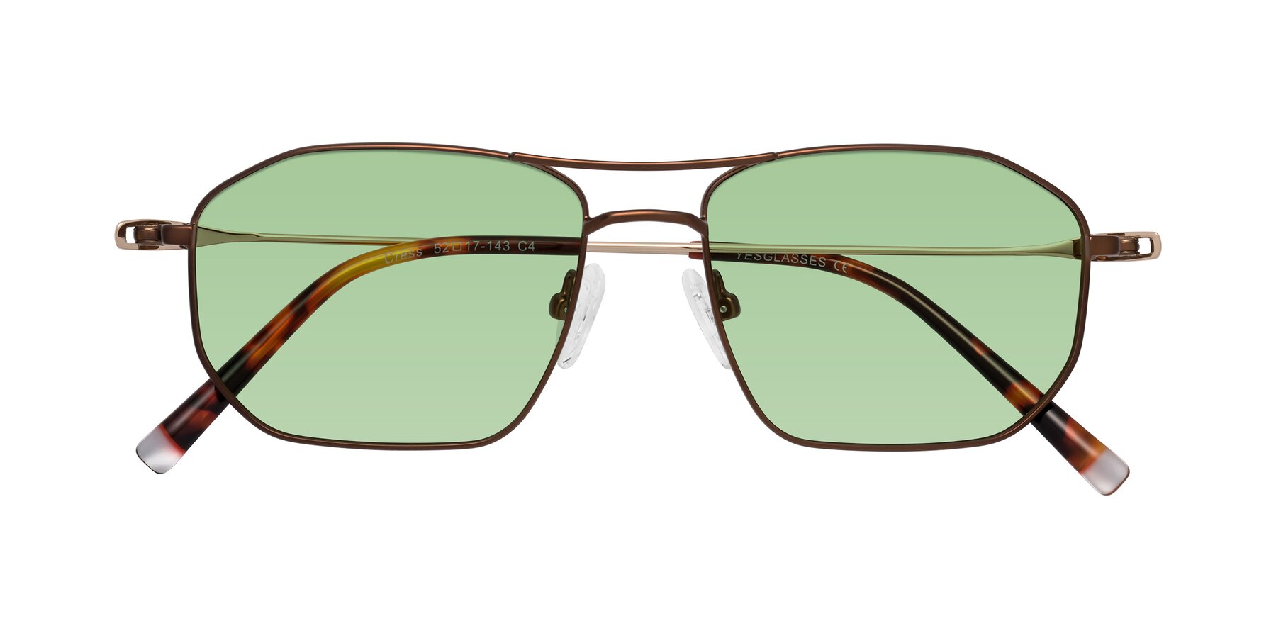 Folded Front of Cress in Brown-Gold with Medium Green Tinted Lenses