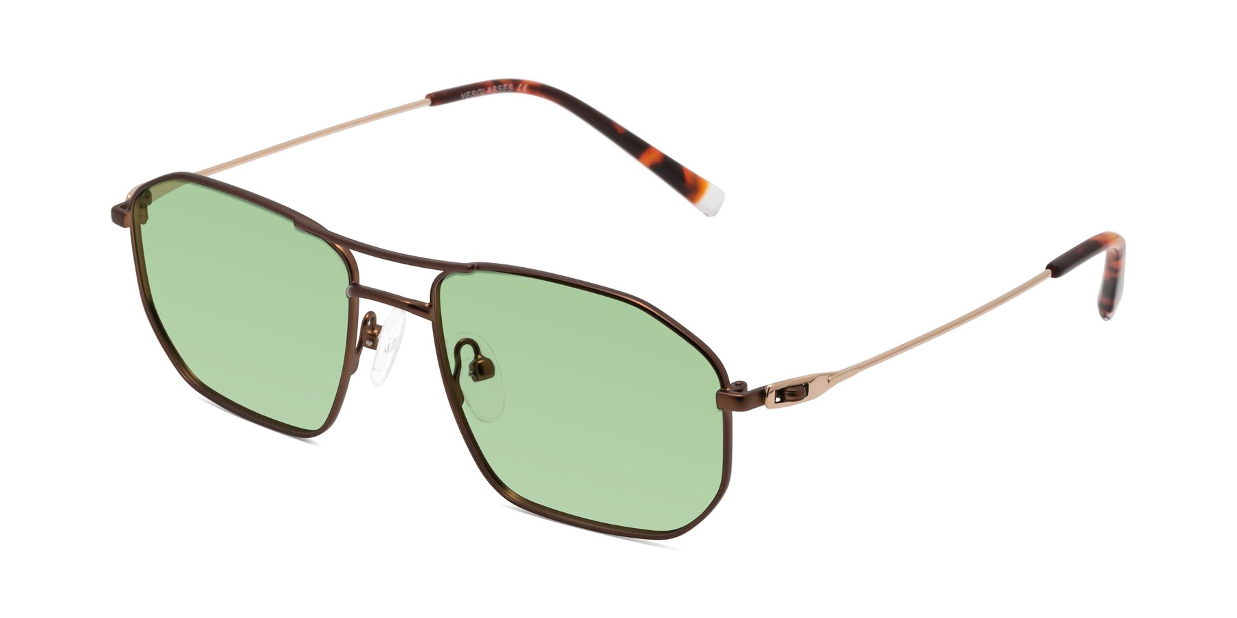 Angle of Cress in Brown-Gold with Medium Green Tinted Lenses