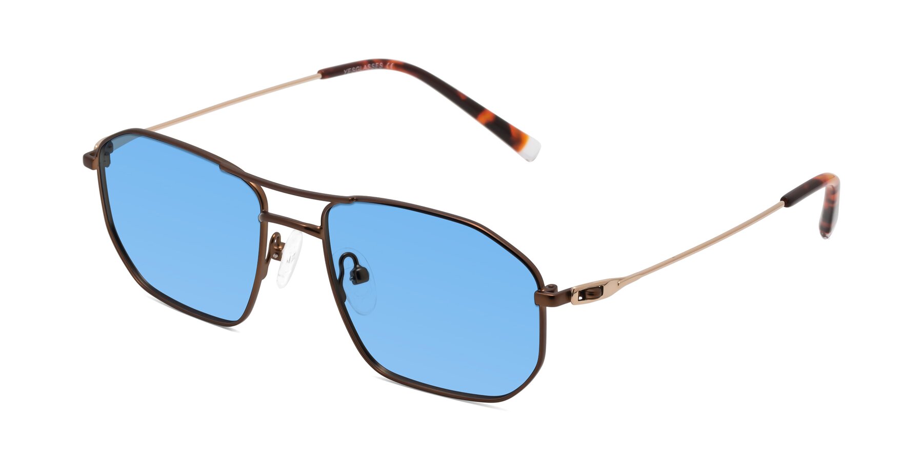 Angle of Cress in Brown-Gold with Medium Blue Tinted Lenses