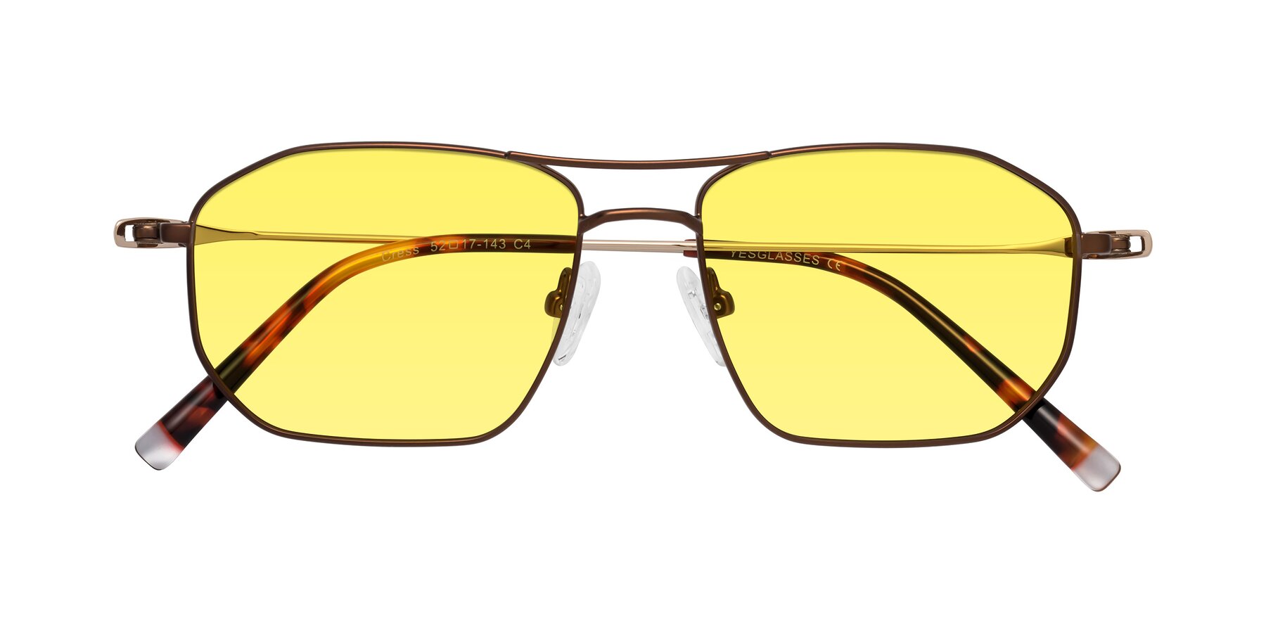 Folded Front of Cress in Brown-Gold with Medium Yellow Tinted Lenses