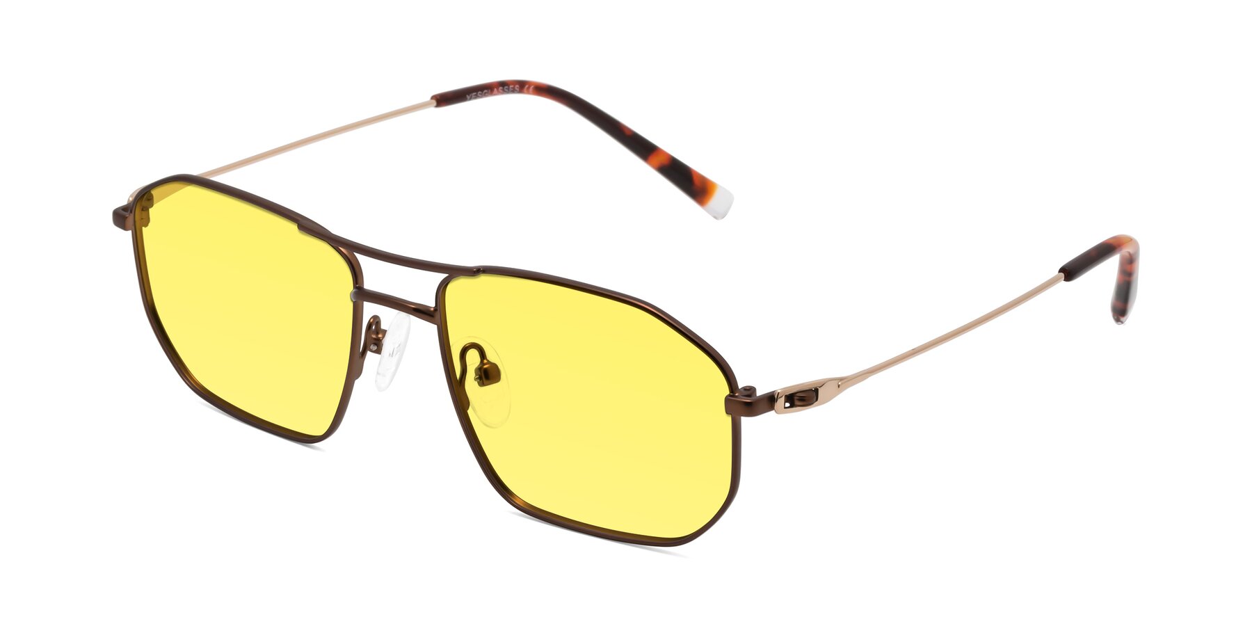 Angle of Cress in Brown-Gold with Medium Yellow Tinted Lenses