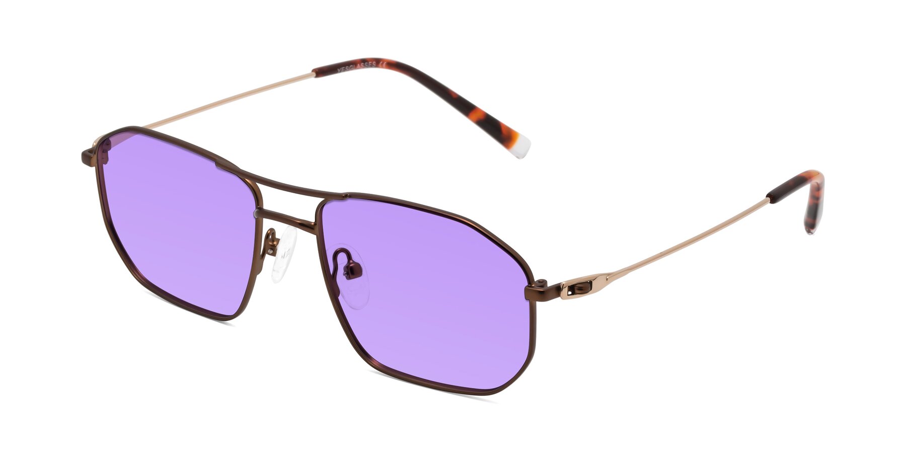 Angle of Cress in Brown-Gold with Medium Purple Tinted Lenses