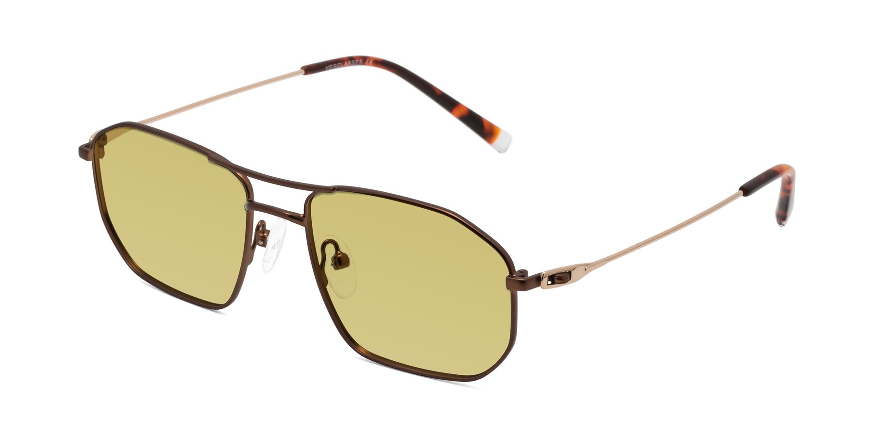 Angle of Cress in Brown-Gold with Medium Champagne Tinted Lenses