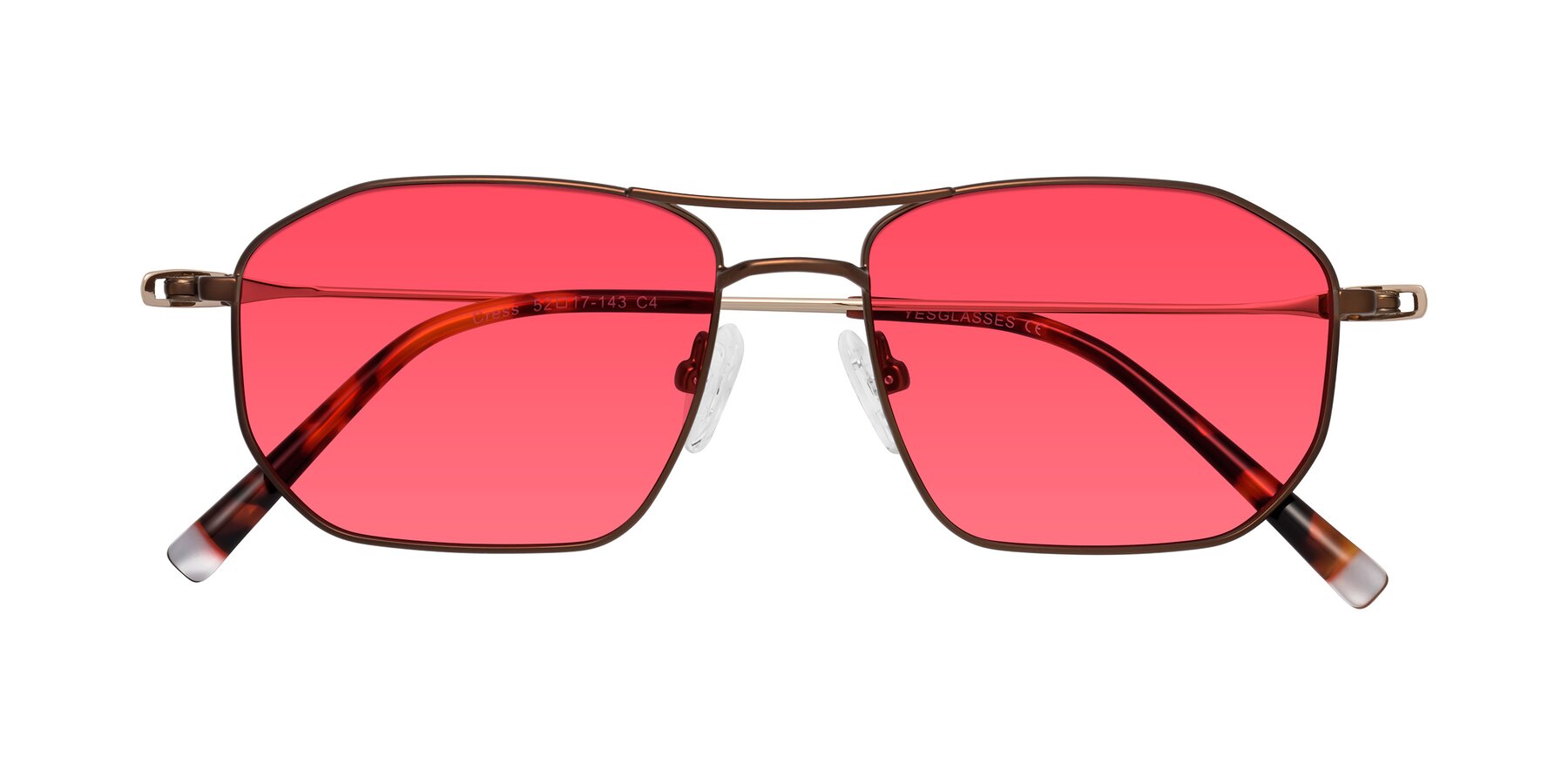 Folded Front of Cress in Brown-Gold with Red Tinted Lenses