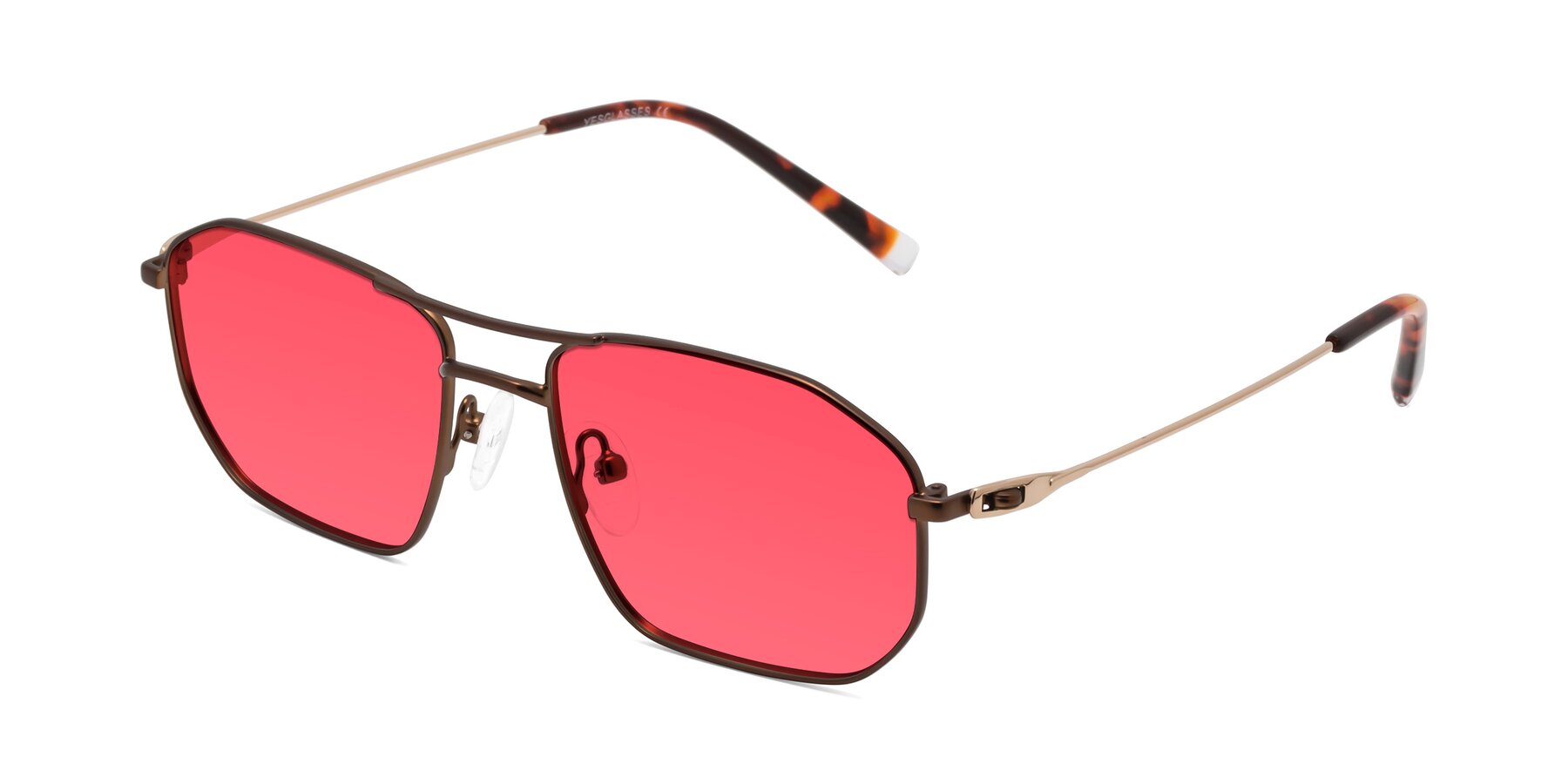 Angle of Cress in Brown-Gold with Red Tinted Lenses