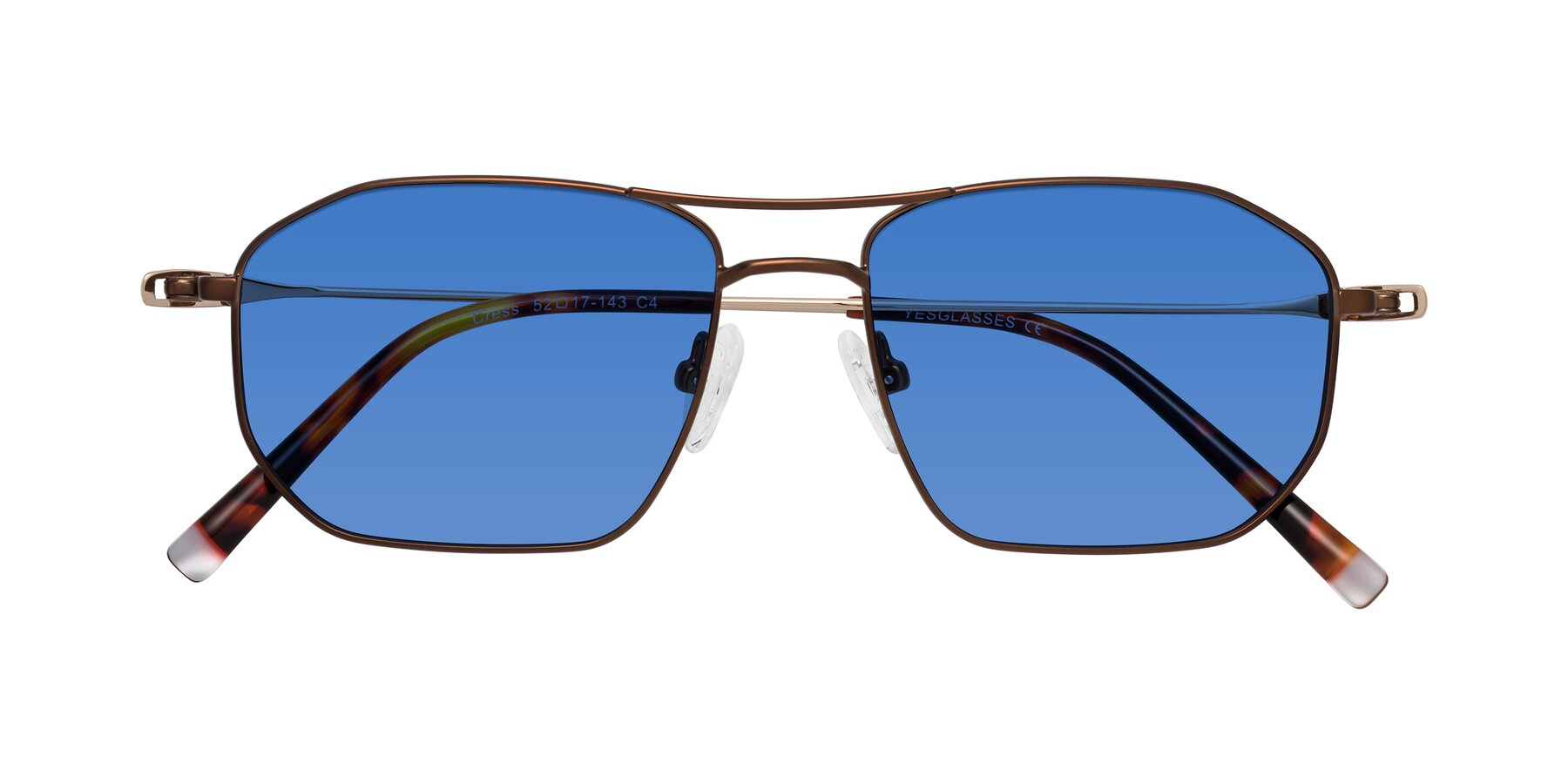 Folded Front of Cress in Brown-Gold with Blue Tinted Lenses