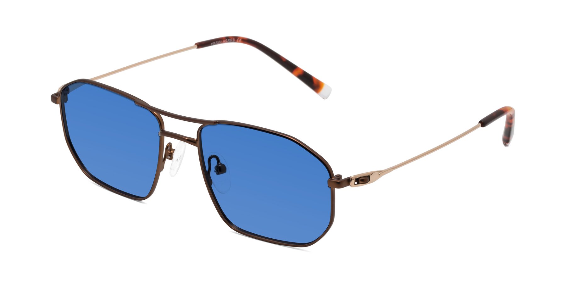 Angle of Cress in Brown-Gold with Blue Tinted Lenses