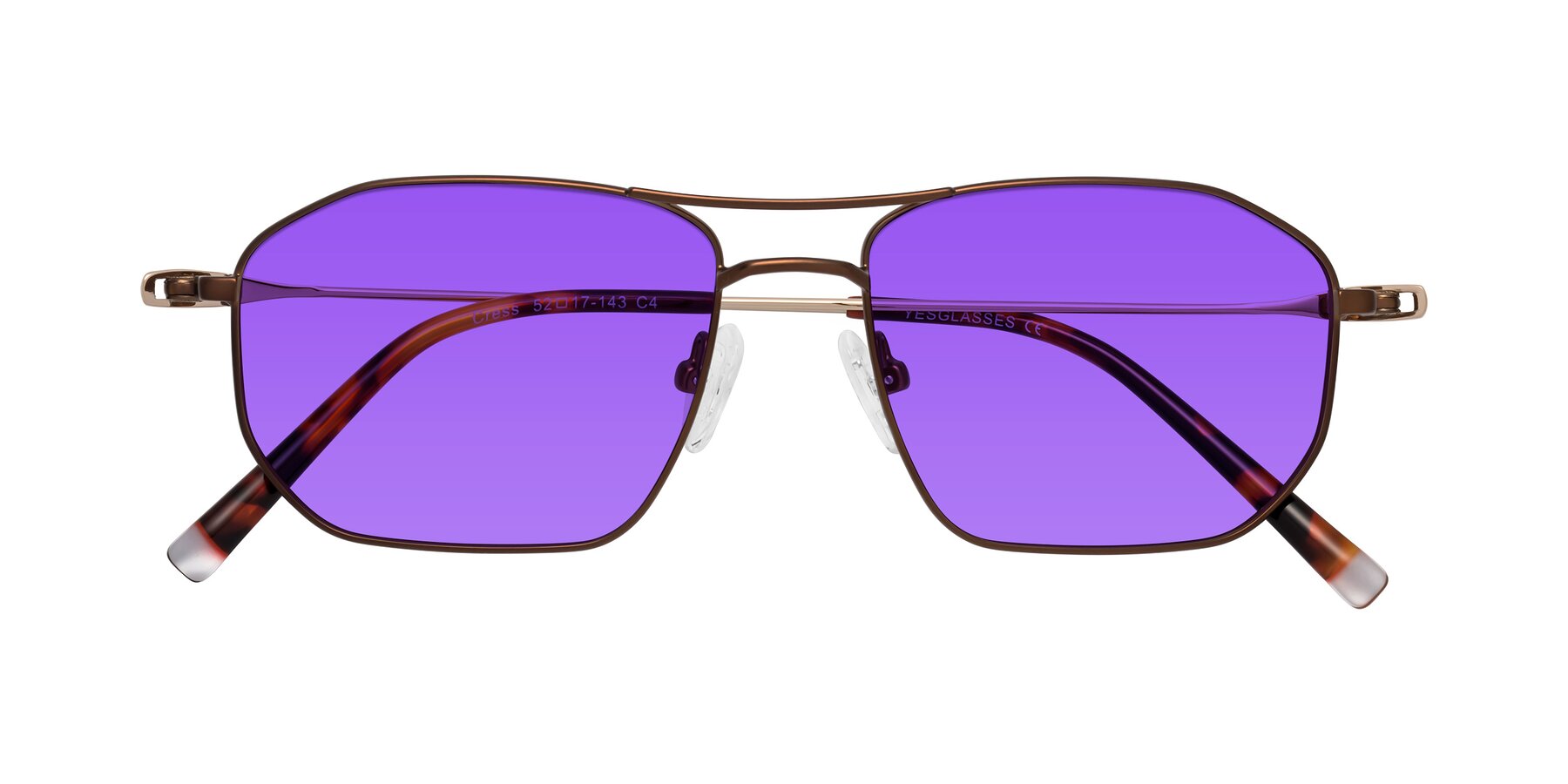 Folded Front of Cress in Brown-Gold with Purple Tinted Lenses