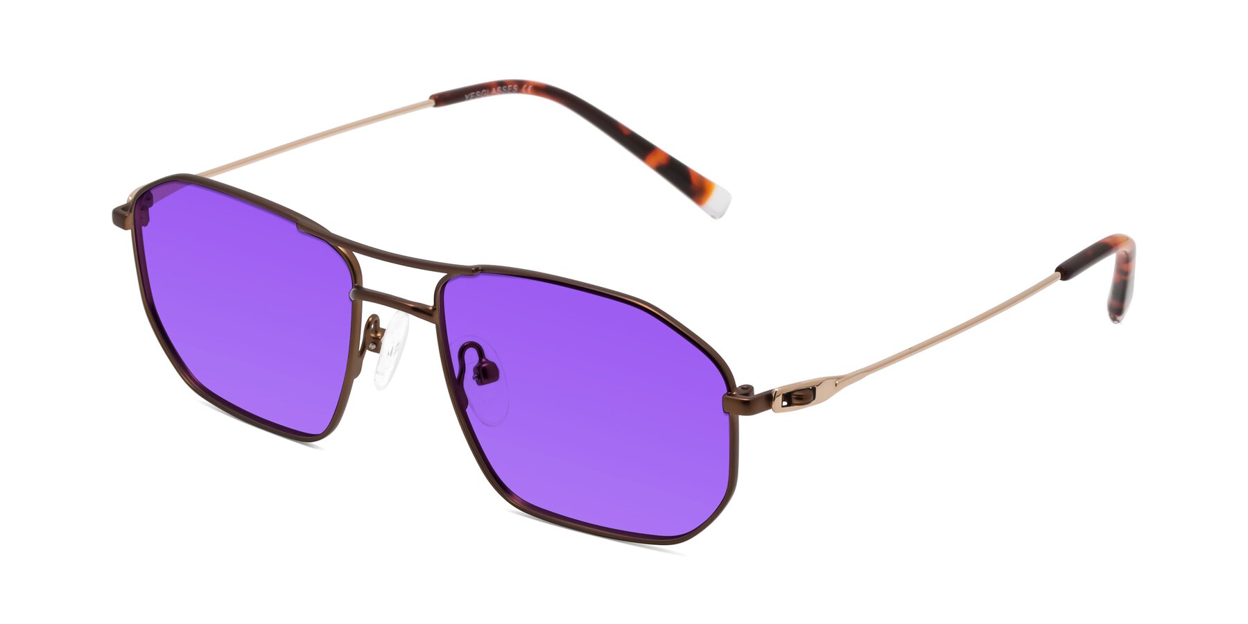 Angle of Cress in Brown-Gold with Purple Tinted Lenses