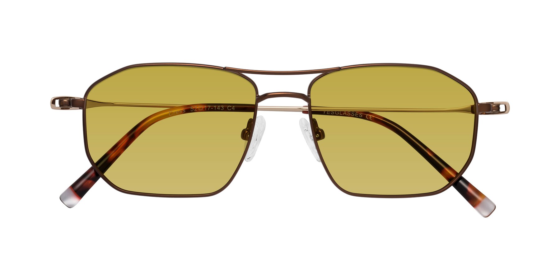 Folded Front of Cress in Brown-Gold with Champagne Tinted Lenses