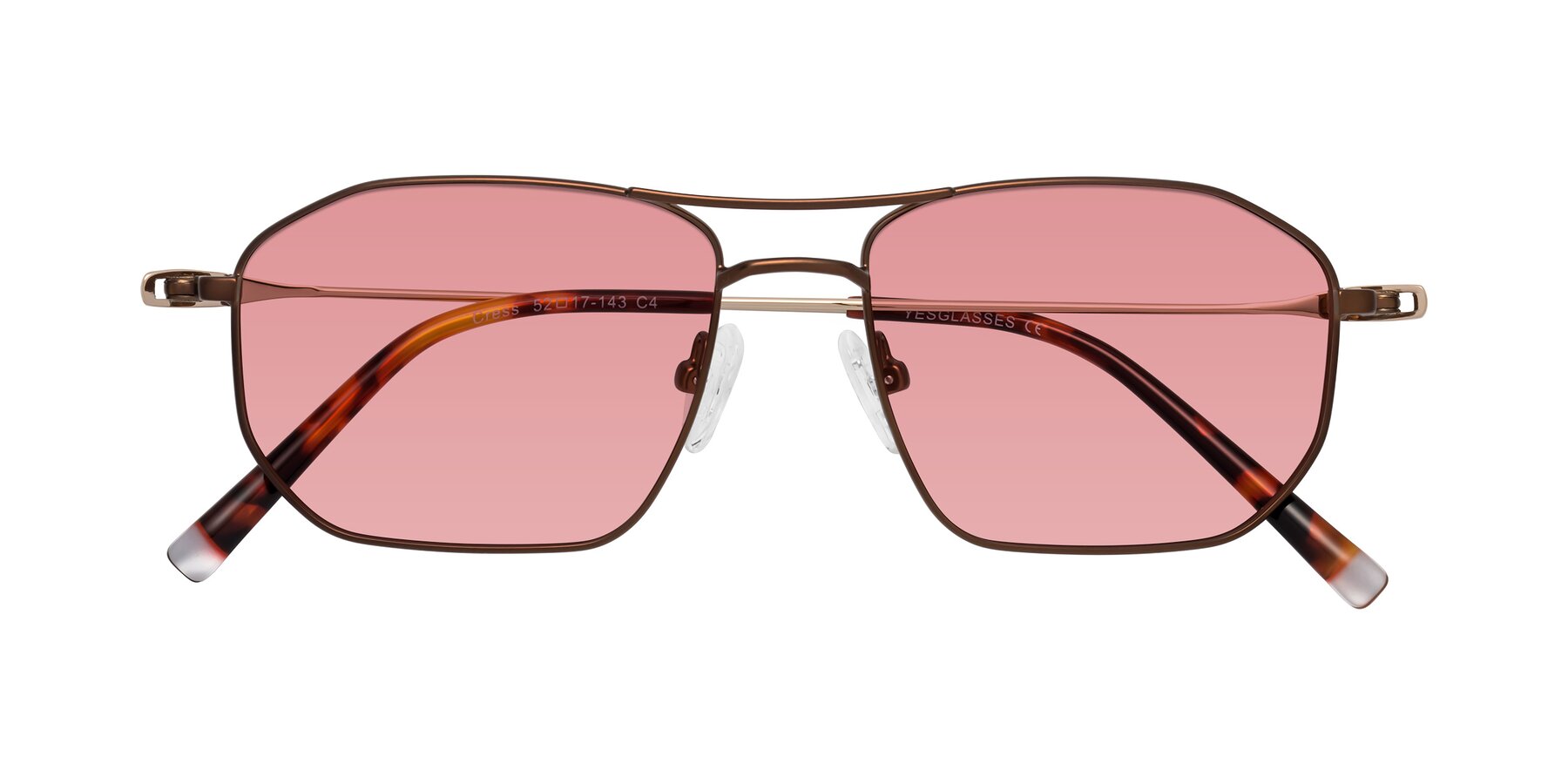 Folded Front of Cress in Brown-Gold with Medium Garnet Tinted Lenses