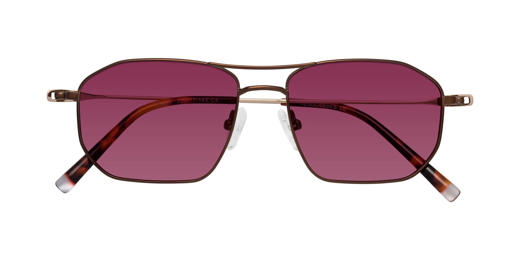 Folded Front of Cress in Brown-Gold with Wine Tinted Lenses