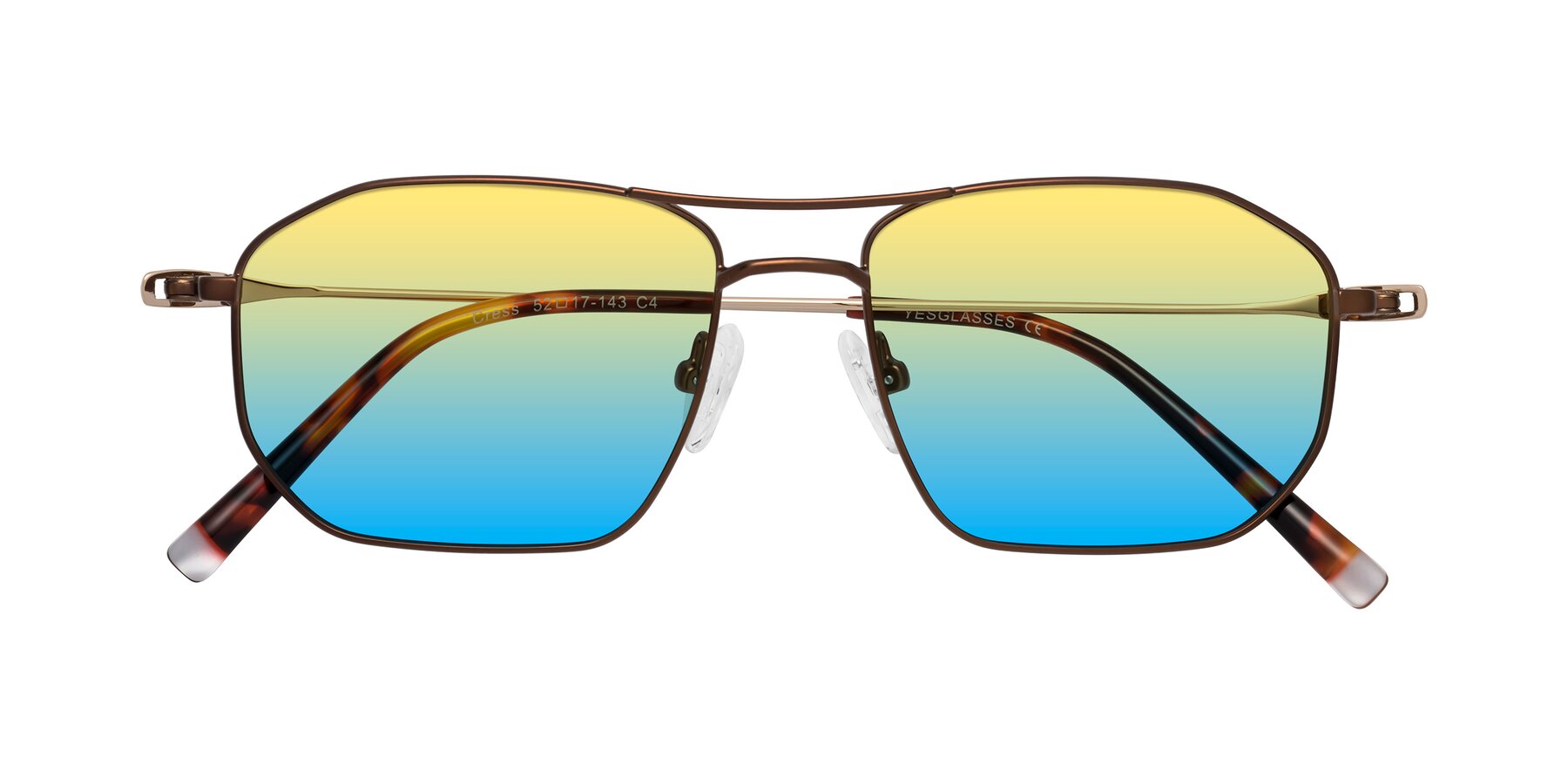 Folded Front of Cress in Brown-Gold with Yellow / Blue Gradient Lenses