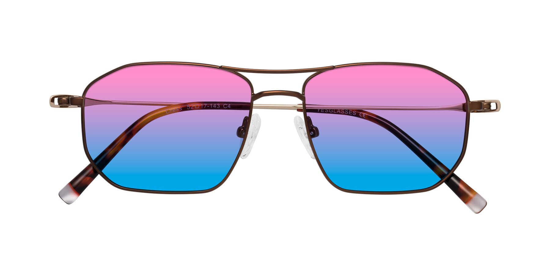 Folded Front of Cress in Brown-Gold with Pink / Blue Gradient Lenses