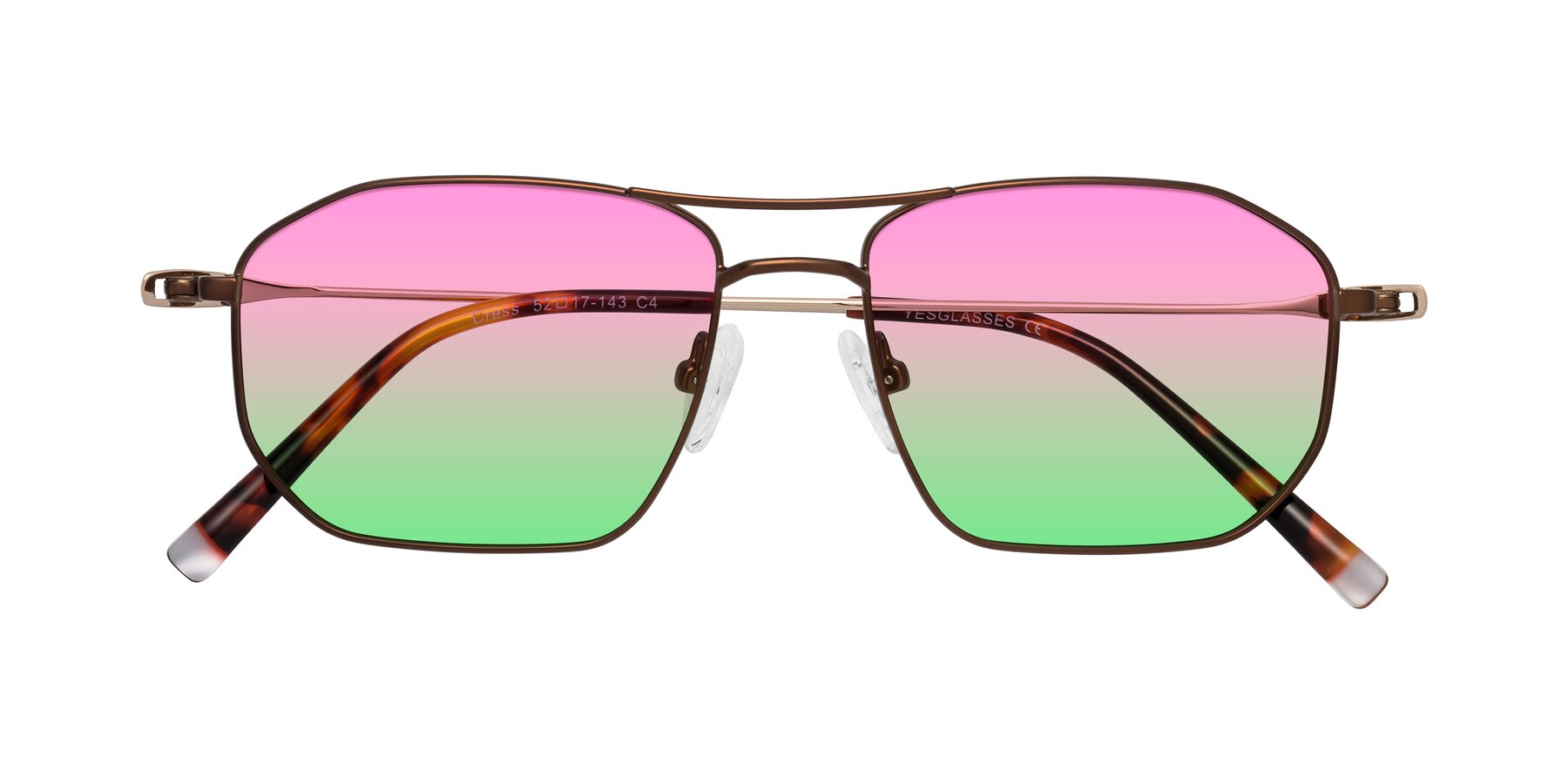 Folded Front of Cress in Brown-Gold with Pink / Green Gradient Lenses