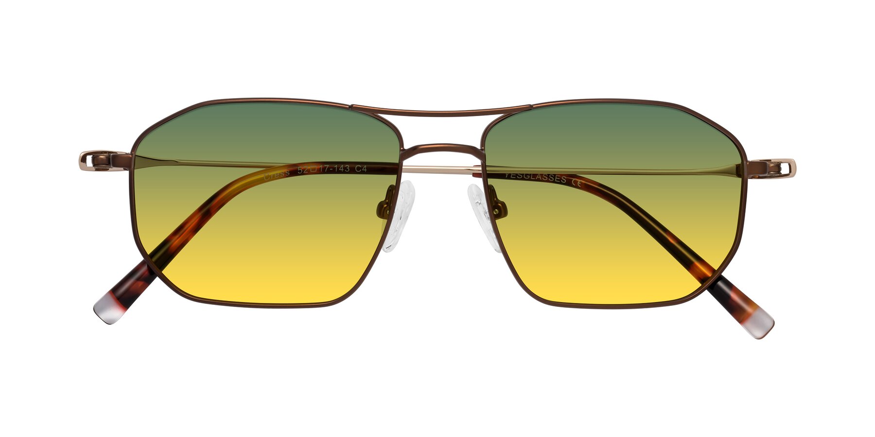 Folded Front of Cress in Brown-Gold with Green / Yellow Gradient Lenses