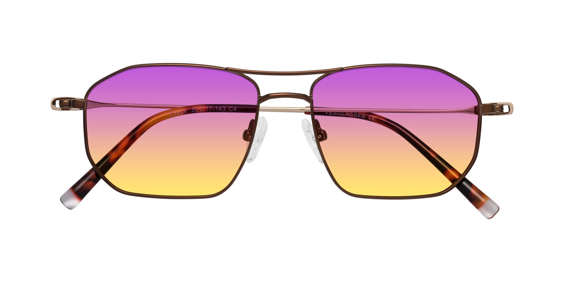 Folded Front of Cress in Brown-Gold with Purple / Yellow Gradient Lenses