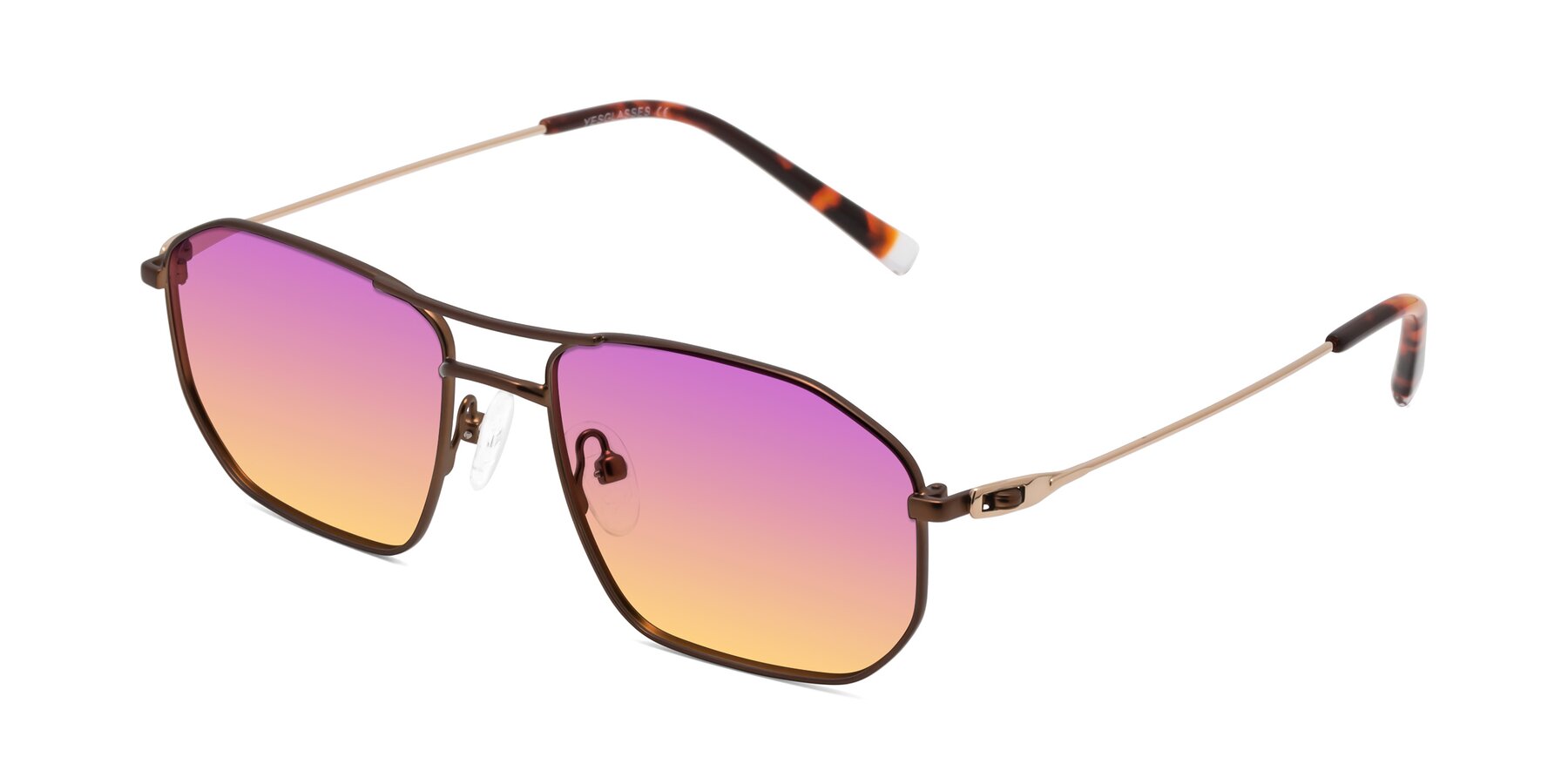 Angle of Cress in Brown-Gold with Purple / Yellow Gradient Lenses