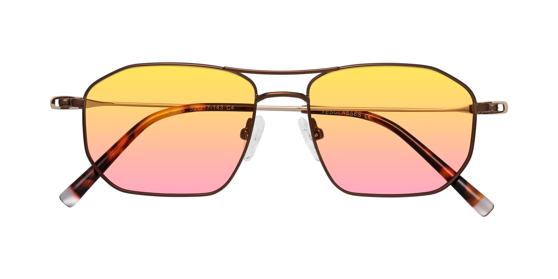 Folded Front of Cress in Brown-Gold with Yellow / Pink Gradient Lenses