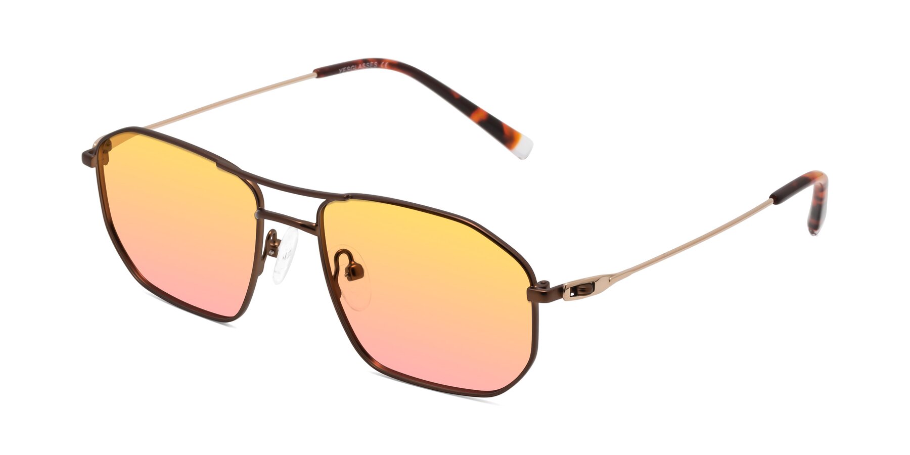 Angle of Cress in Brown-Gold with Yellow / Pink Gradient Lenses