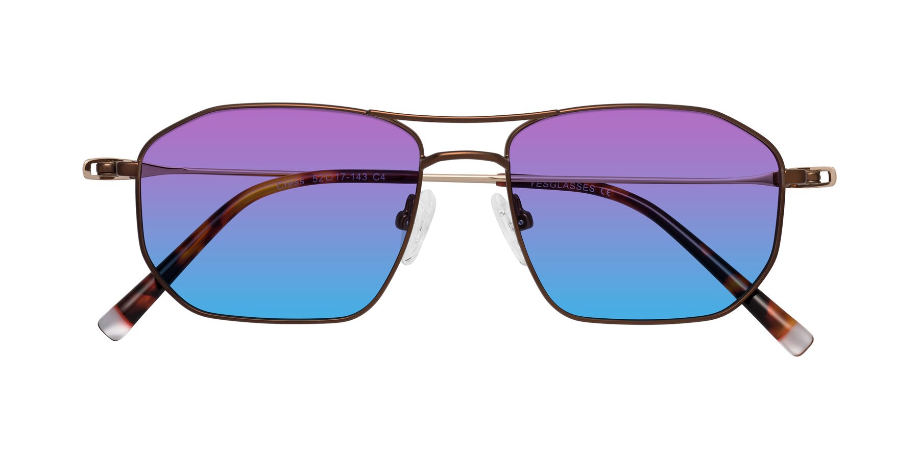 Folded Front of Cress in Brown-Gold with Purple / Blue Gradient Lenses