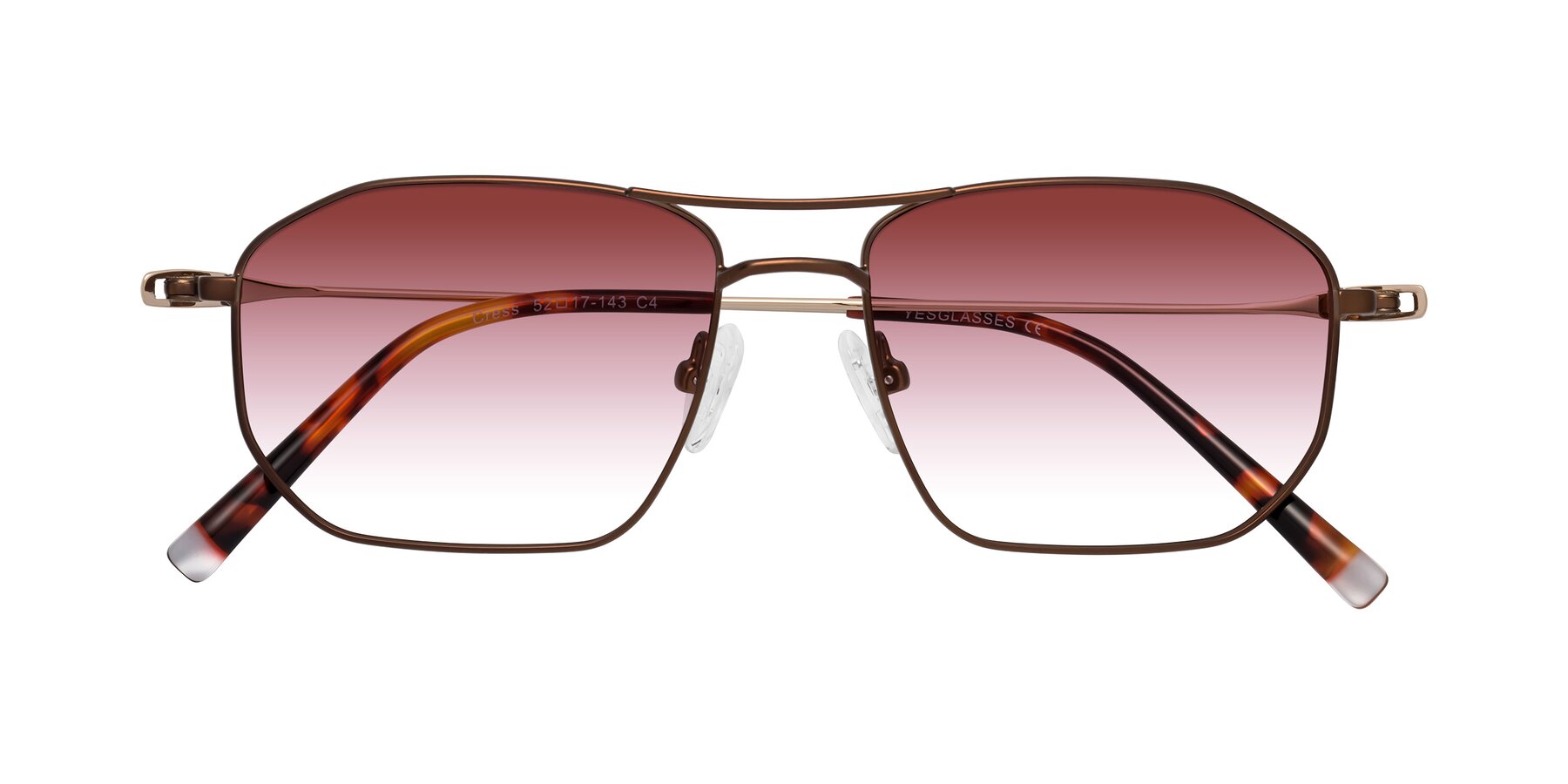 Folded Front of Cress in Brown-Gold with Garnet Gradient Lenses