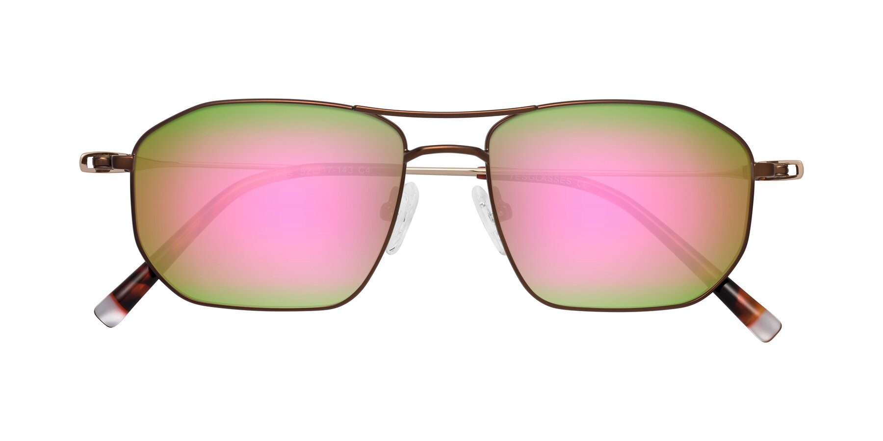 Folded Front of Cress in Brown-Gold with Pink Mirrored Lenses