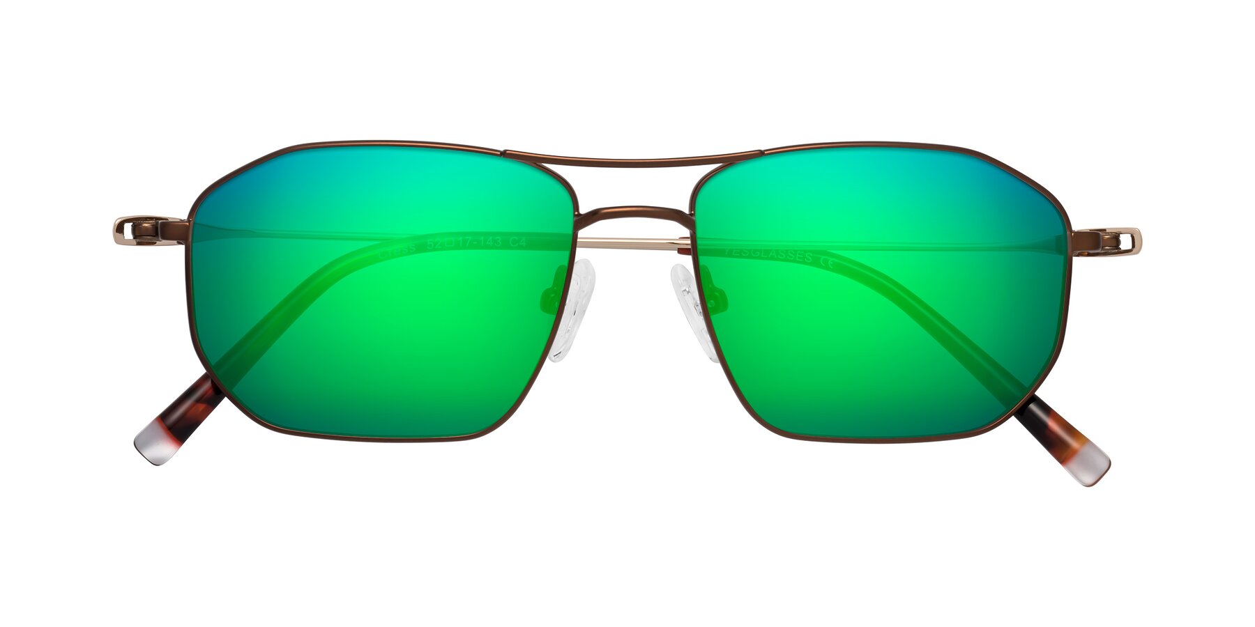 Folded Front of Cress in Brown-Gold with Green Mirrored Lenses