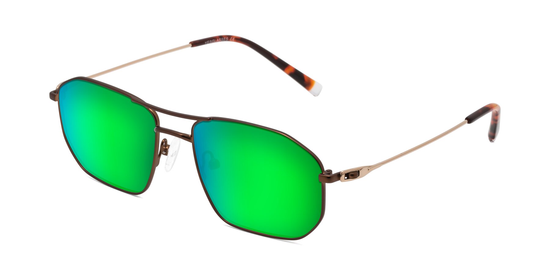 Angle of Cress in Brown-Gold with Green Mirrored Lenses