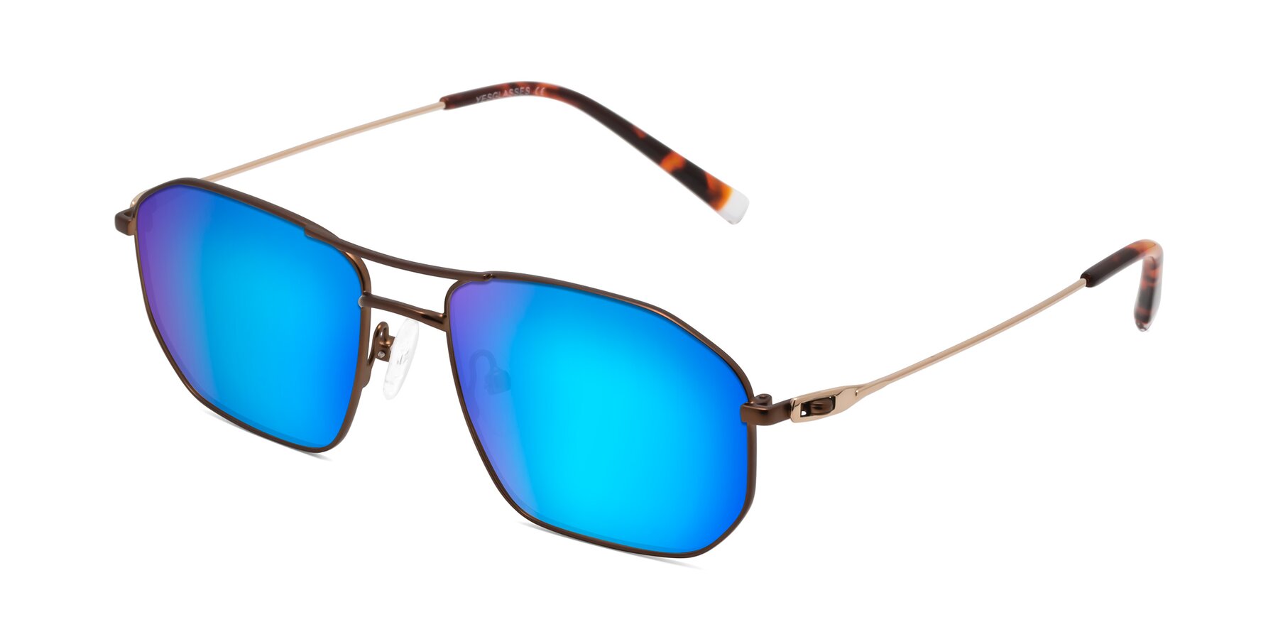 Angle of Cress in Brown-Gold with Blue Mirrored Lenses