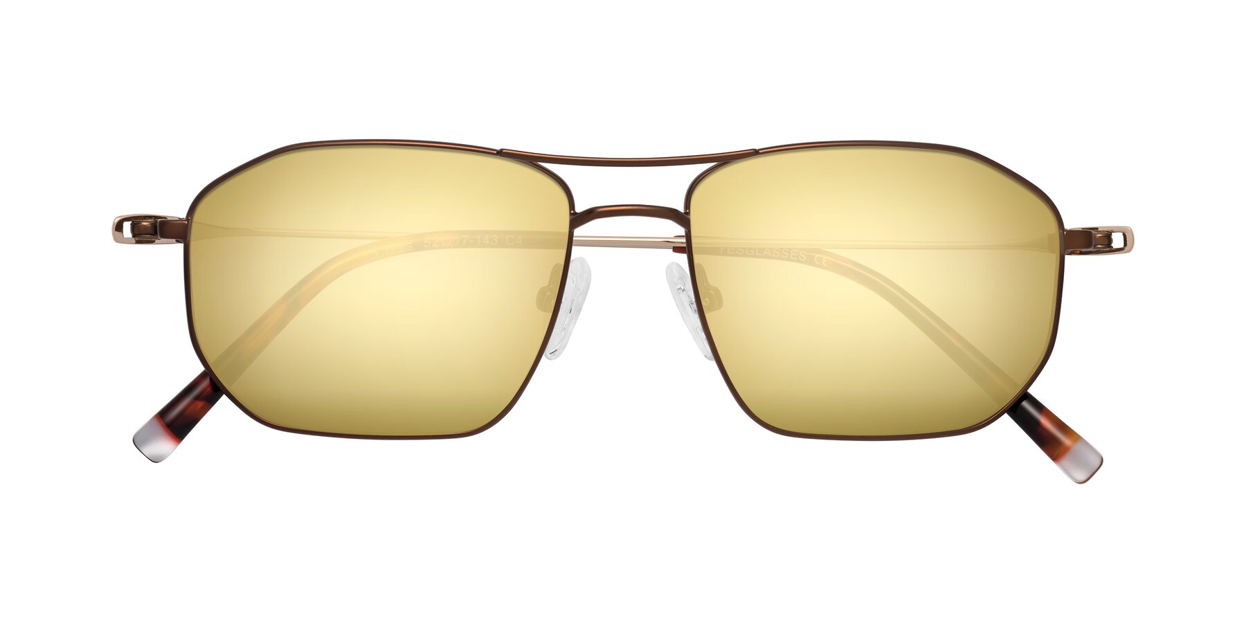 Folded Front of Cress in Brown-Gold with Gold Mirrored Lenses