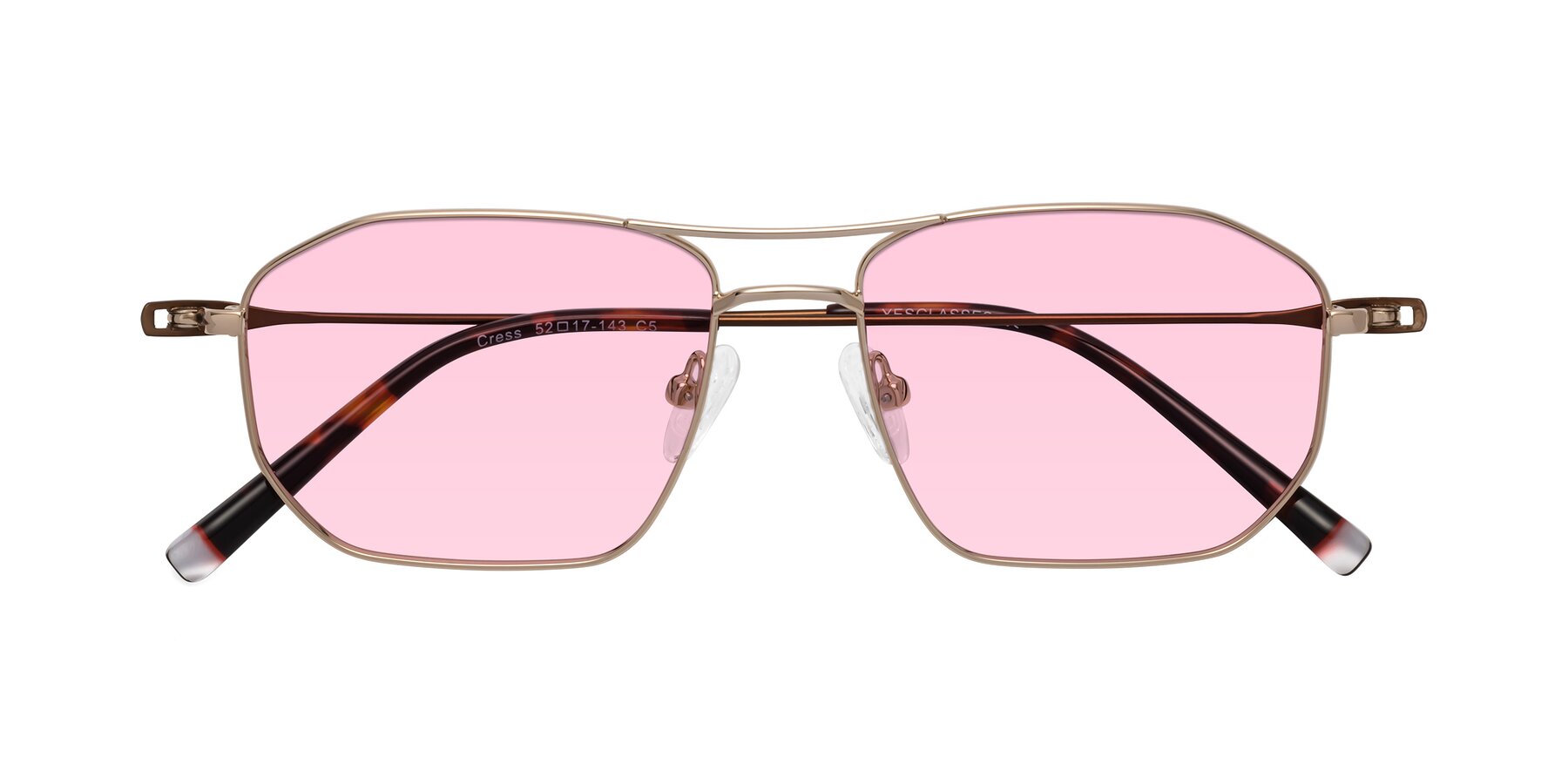 Folded Front of Cress in Gold-Brown with Light Pink Tinted Lenses