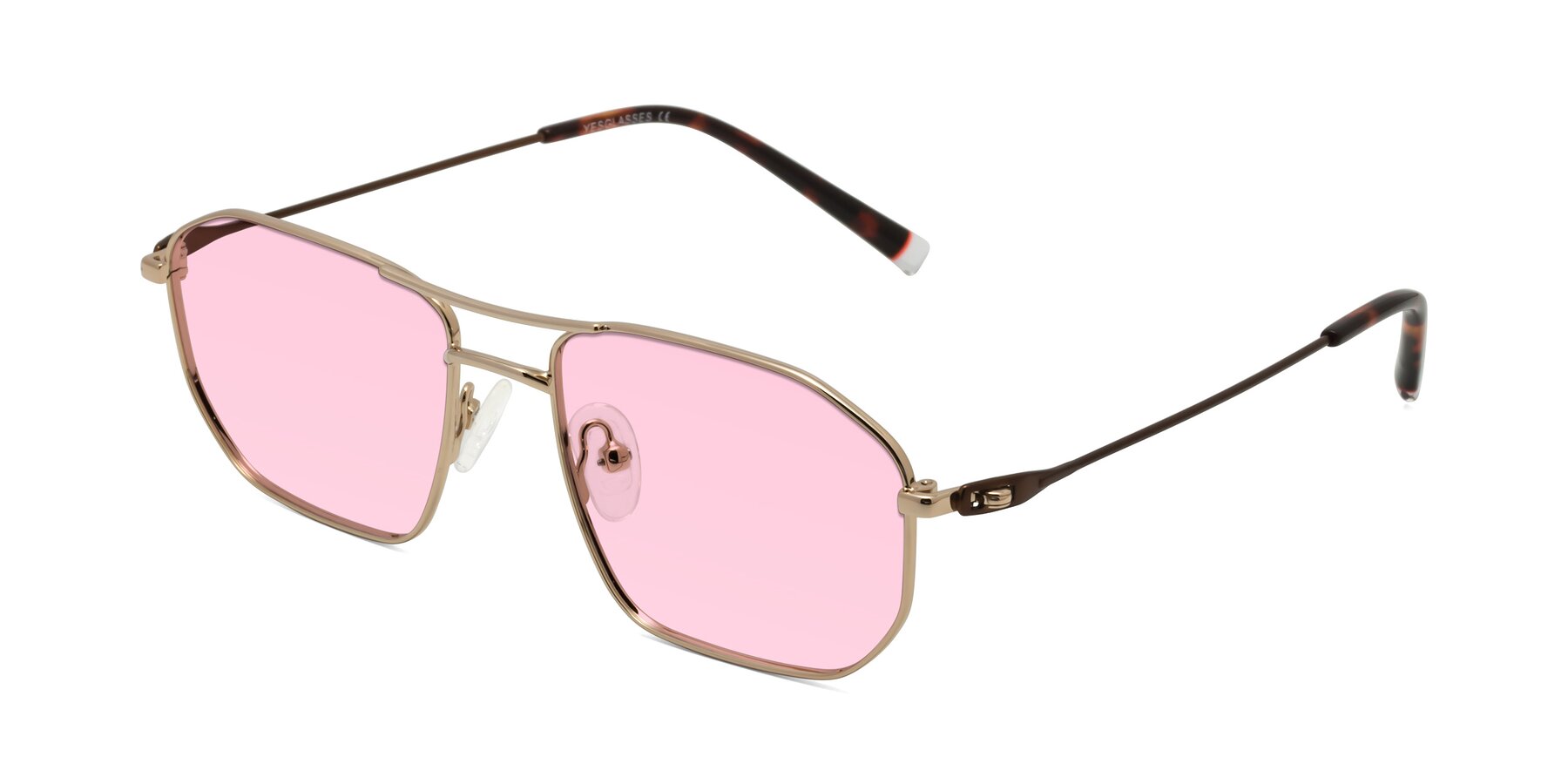 Angle of Cress in Gold-Brown with Light Pink Tinted Lenses