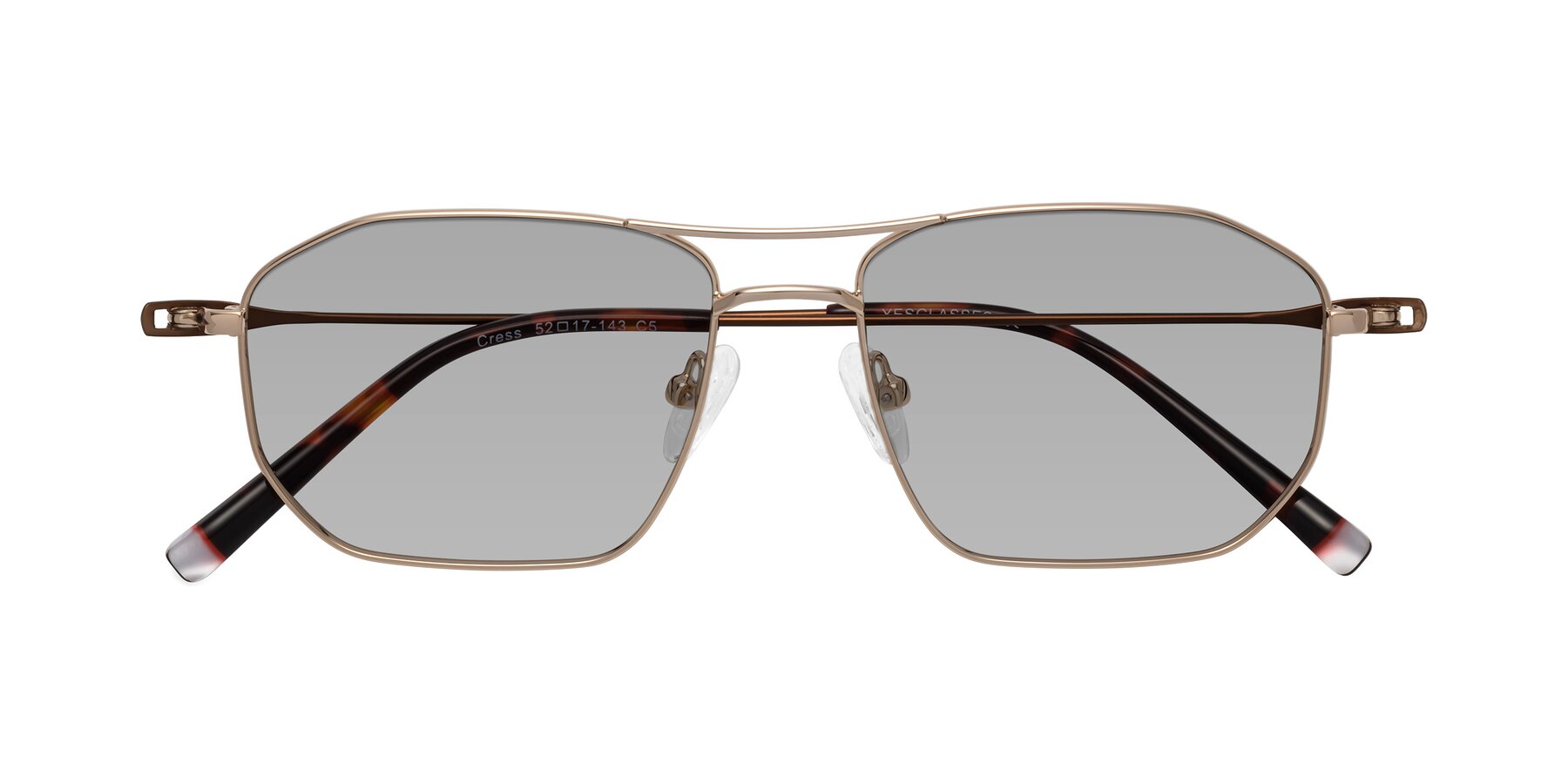 Folded Front of Cress in Gold-Brown with Light Gray Tinted Lenses