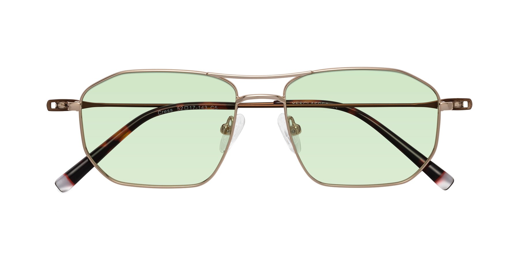 Folded Front of Cress in Gold-Brown with Light Green Tinted Lenses