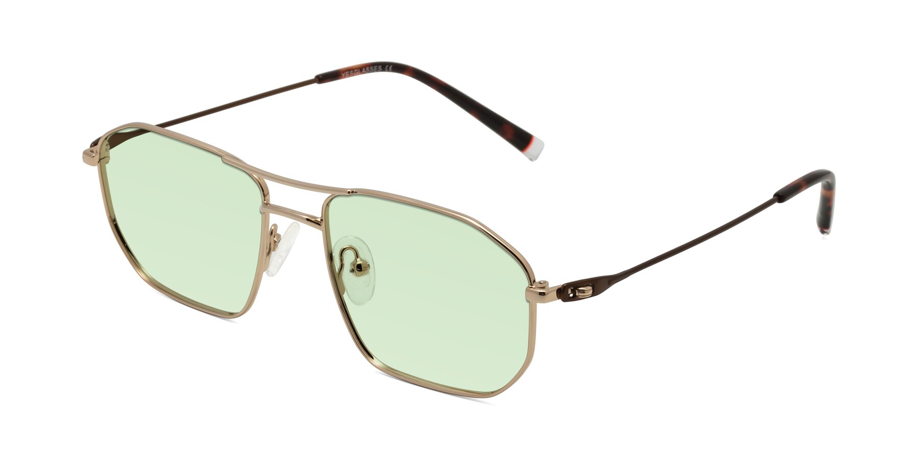 Angle of Cress in Gold-Brown with Light Green Tinted Lenses