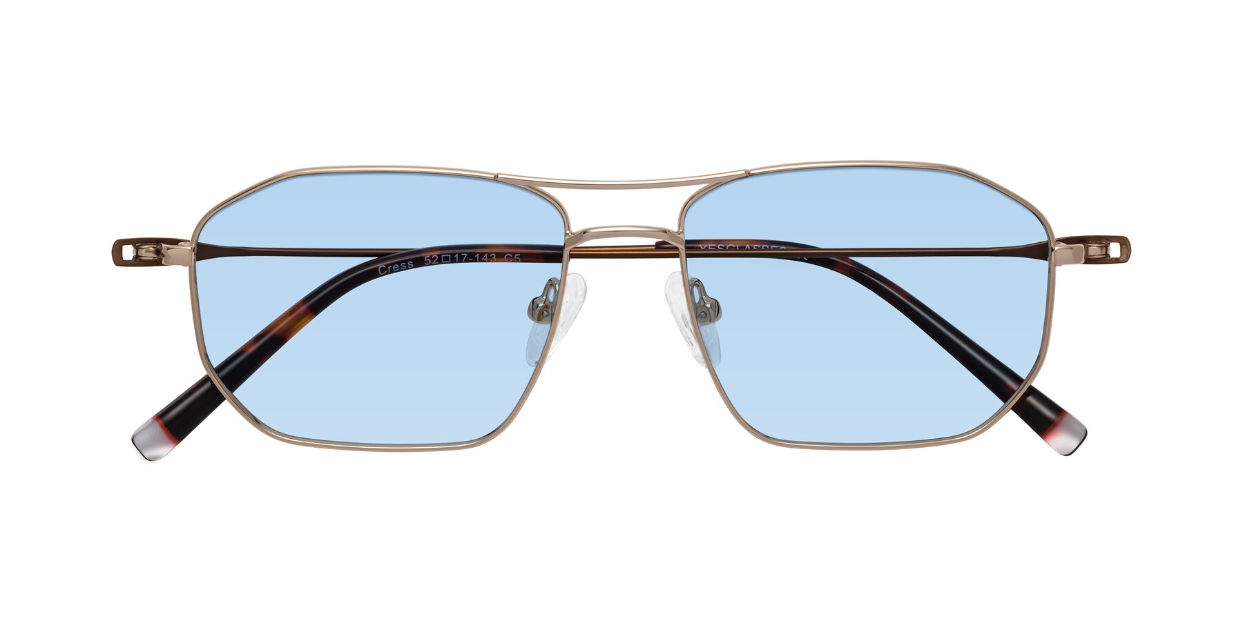 Folded Front of Cress in Gold-Brown with Light Blue Tinted Lenses