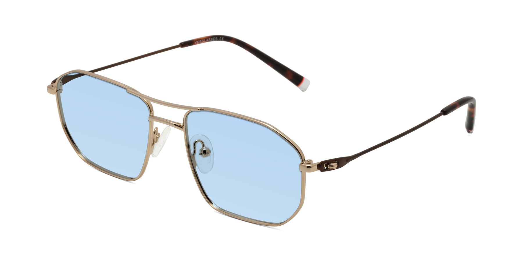 Angle of Cress in Gold-Brown with Light Blue Tinted Lenses