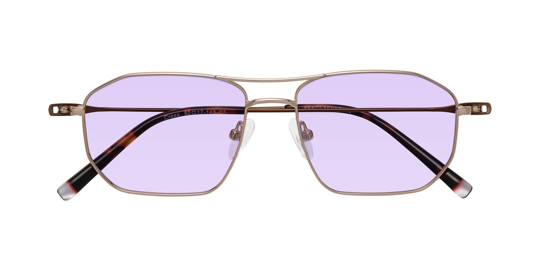 Folded Front of Cress in Gold-Brown with Light Purple Tinted Lenses