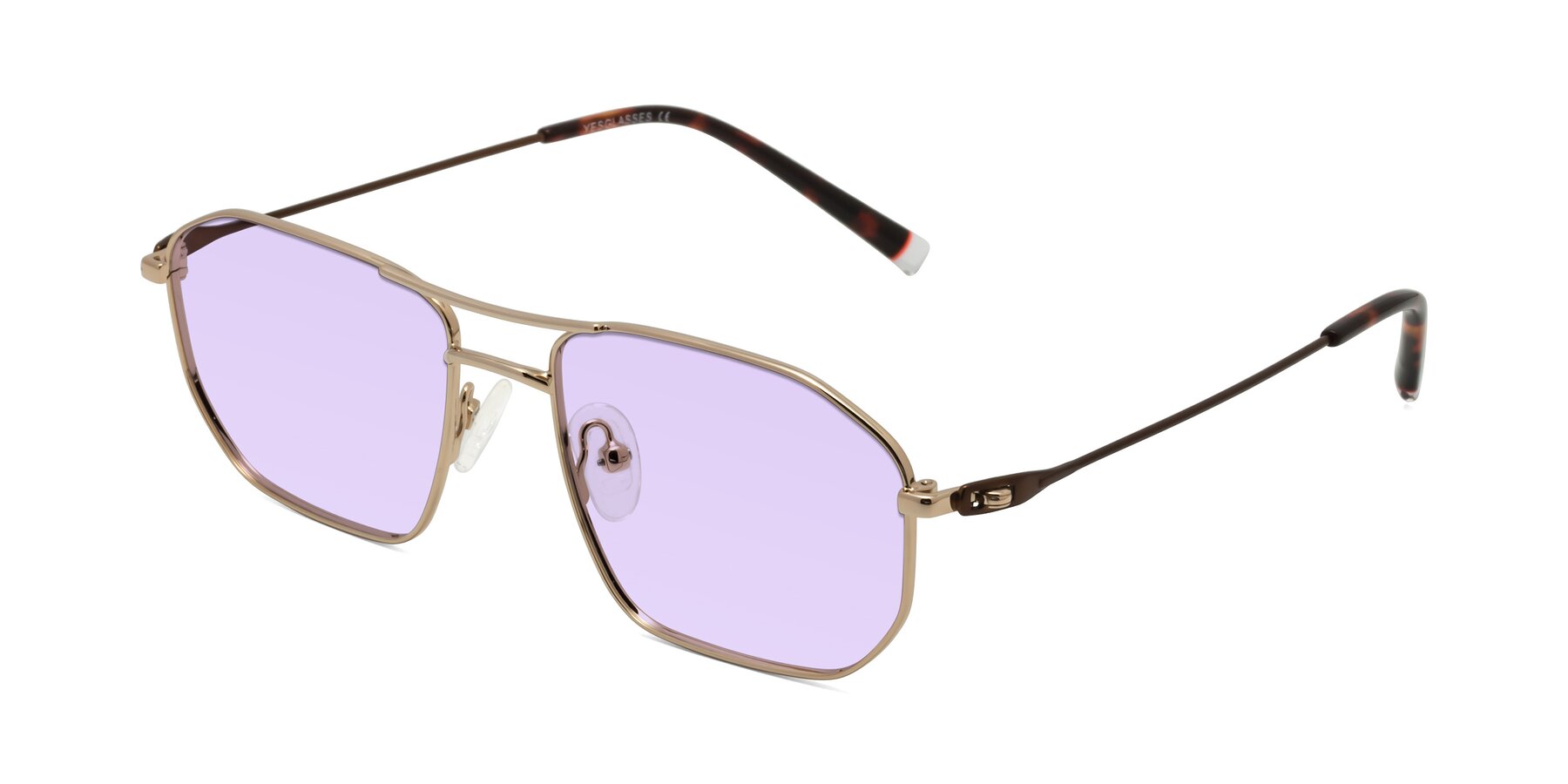 Angle of Cress in Gold-Brown with Light Purple Tinted Lenses