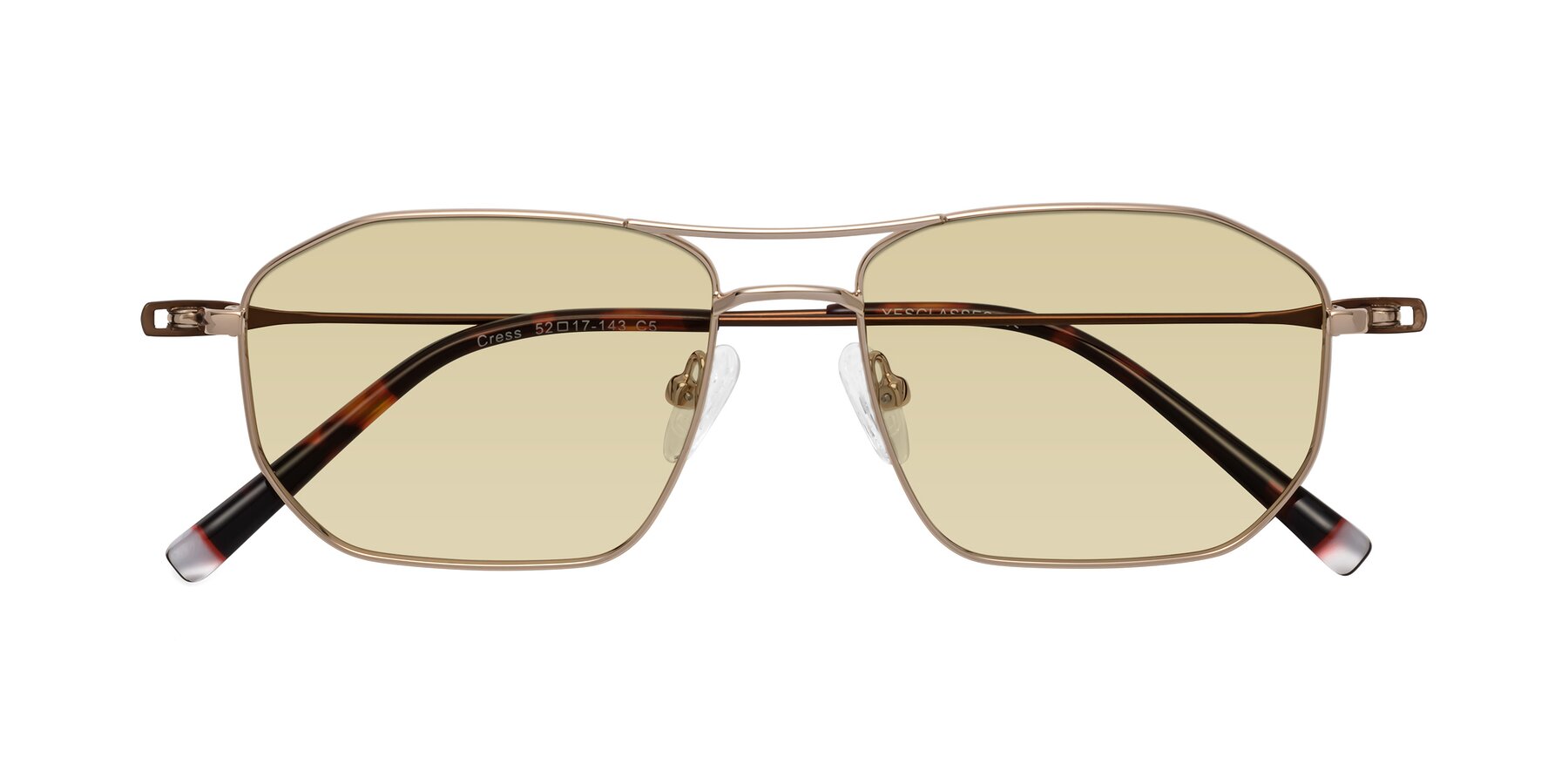 Folded Front of Cress in Gold-Brown with Light Champagne Tinted Lenses