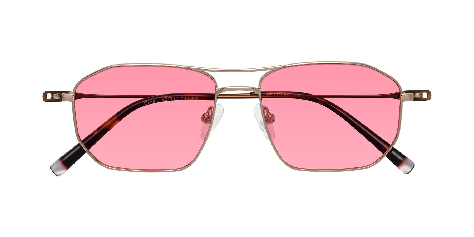 Folded Front of Cress in Gold-Brown with Pink Tinted Lenses